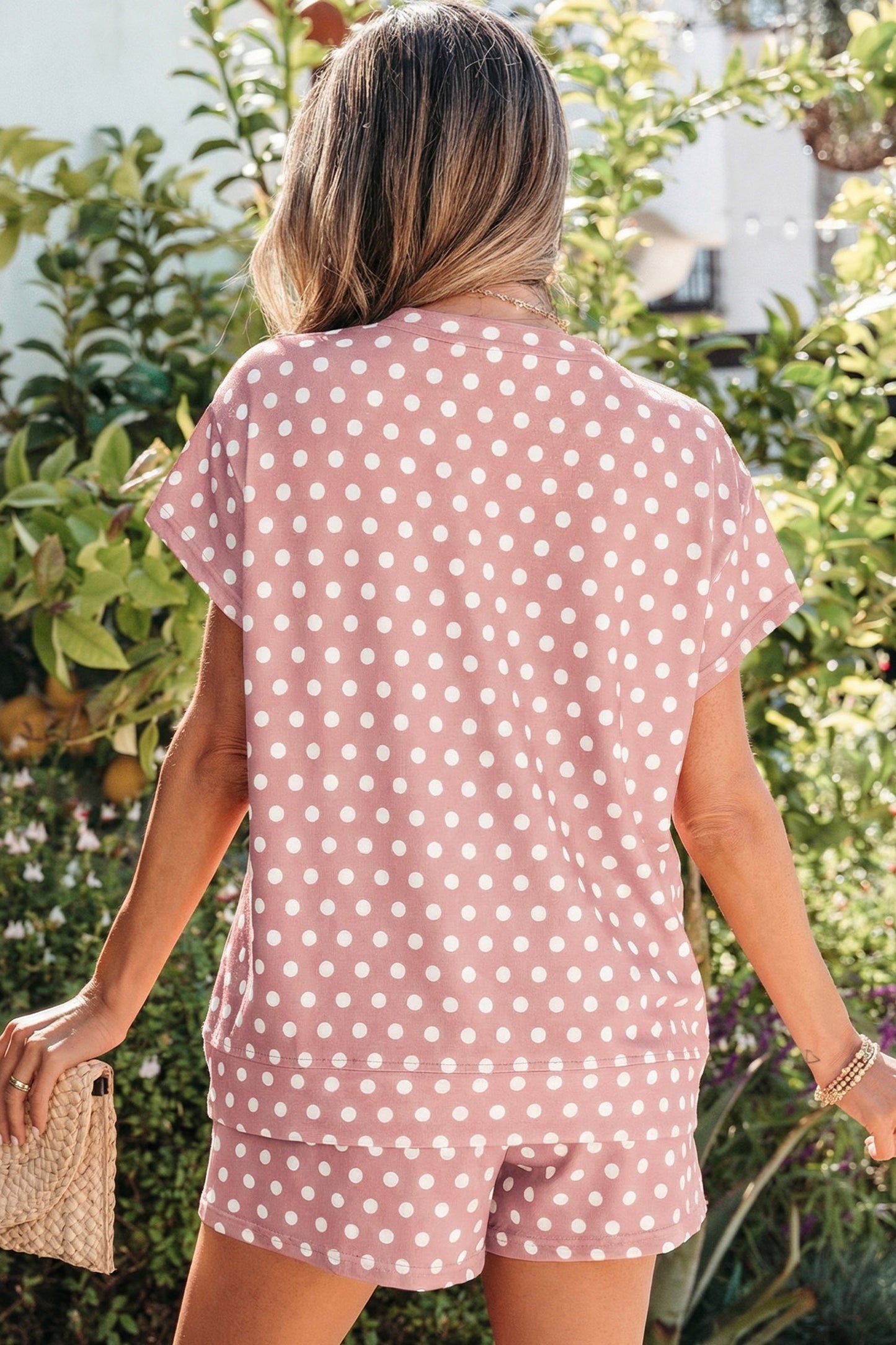 Pink Polka Dot Print Short Set-Two Piece Sets/Short Sets-[Adult]-[Female]-2022 Online Blue Zone Planet