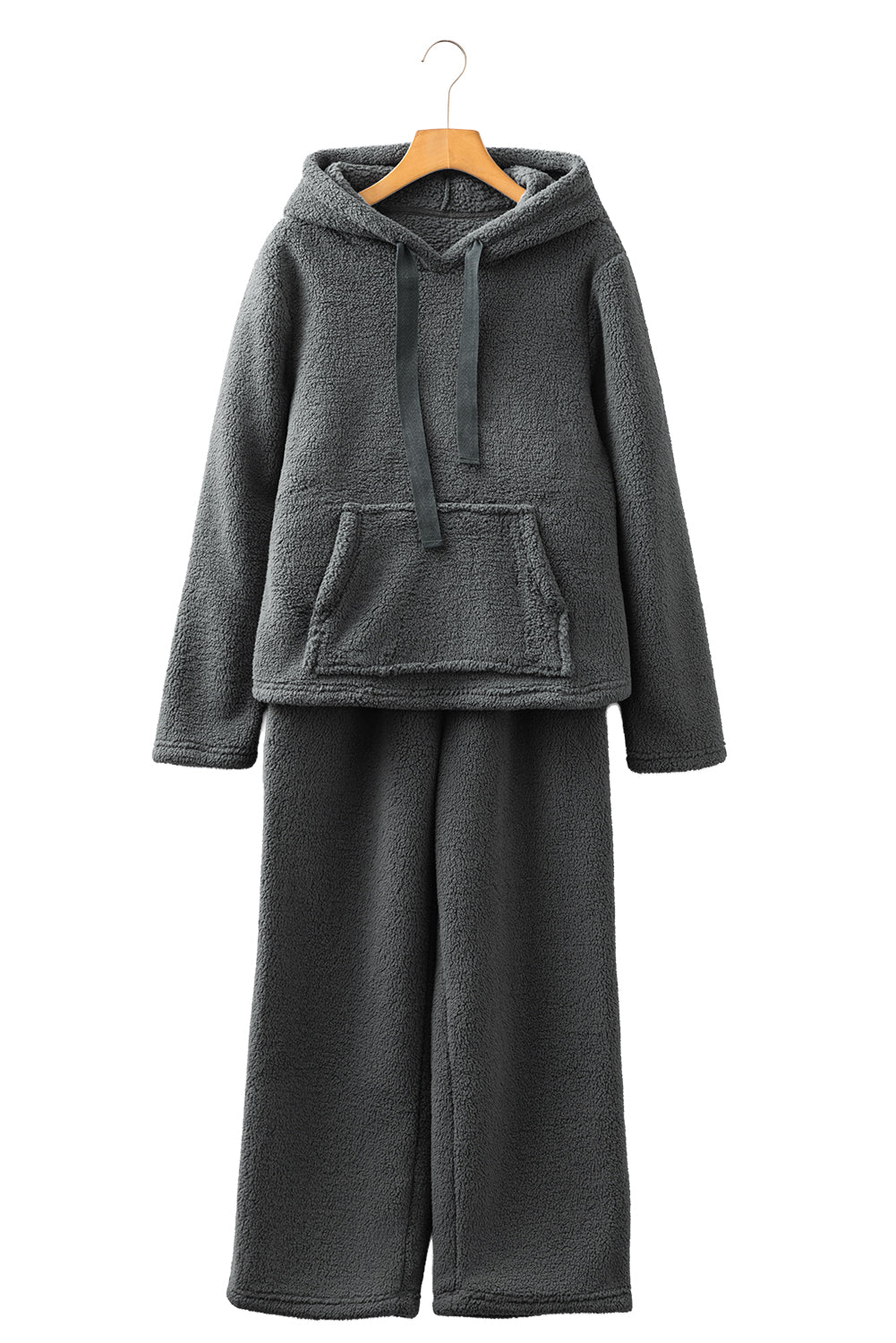 Medium Grey Fuzzy Drawstring Hoodie Lounge Pants 2pcs Set-Tops / Dresses-[Adult]-[Female]-2022 Online Blue Zone Planet