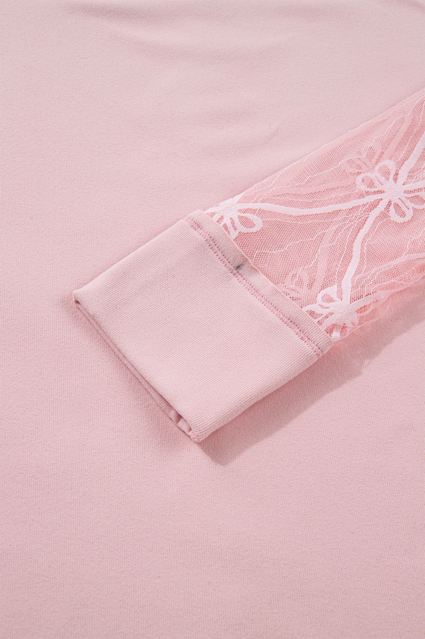Light Pink Solid Color Bow Textured Patchwork Long Sleeve Tee-Tops/Long Sleeve Tops-[Adult]-[Female]-2022 Online Blue Zone Planet