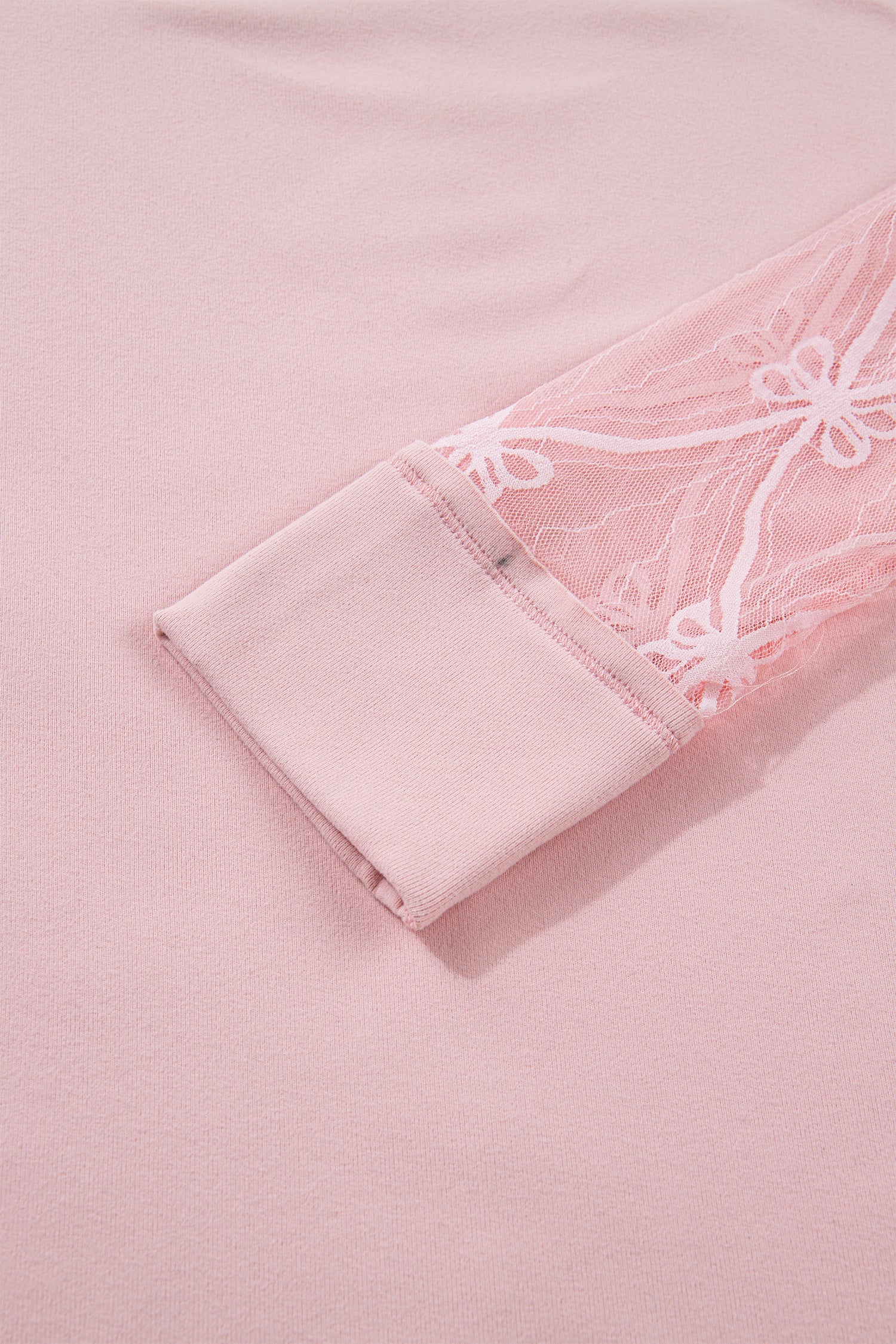 Light Pink Solid Color Bow Textured Patchwork Long Sleeve Tee-Tops/Long Sleeve Tops-[Adult]-[Female]-2022 Online Blue Zone Planet