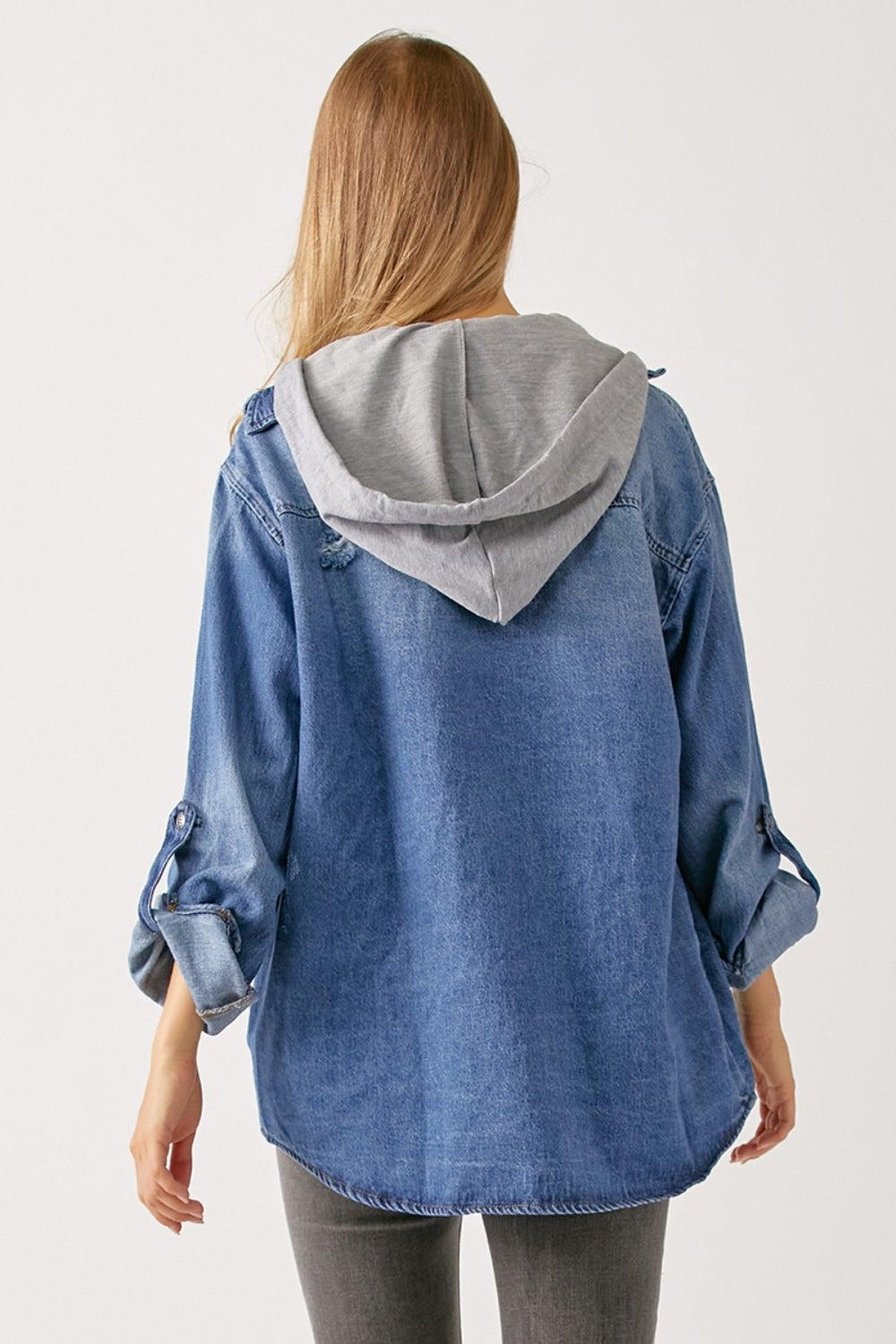 Blue Zone Planet | RISEN Zip Up Hooded Denim Shirt-TOPS / DRESSES-[Adult]-[Female]-2022 Online Blue Zone Planet