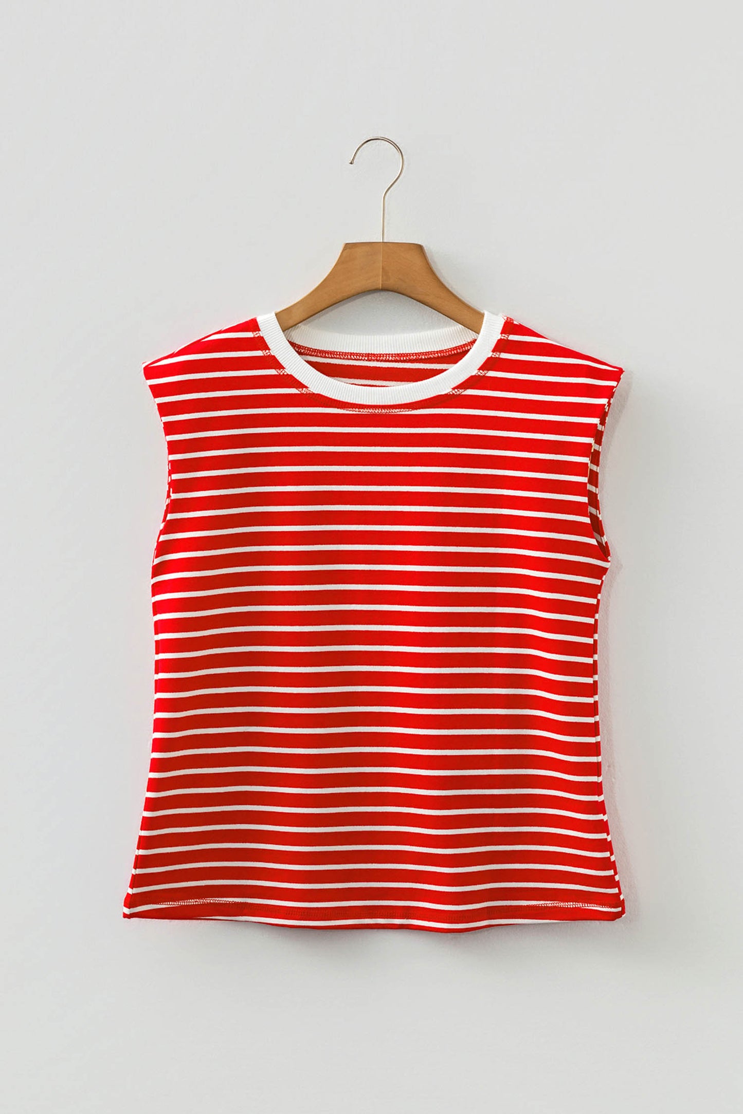 Red Stripe Ribbed Round Neck Trim Loose Tank Top-Tops/Tank Tops-[Adult]-[Female]-2022 Online Blue Zone Planet