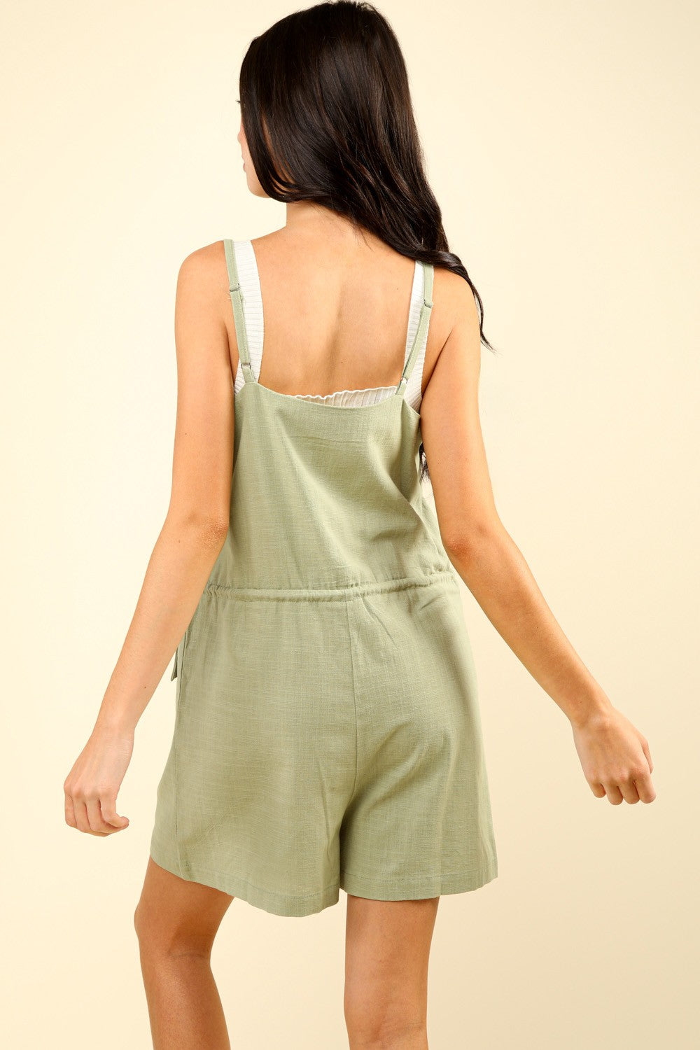 Blue Zone Planet | VERY J Half Button Drawstring Sleeveless Romper-TOPS / DRESSES-[Adult]-[Female]-2022 Online Blue Zone Planet