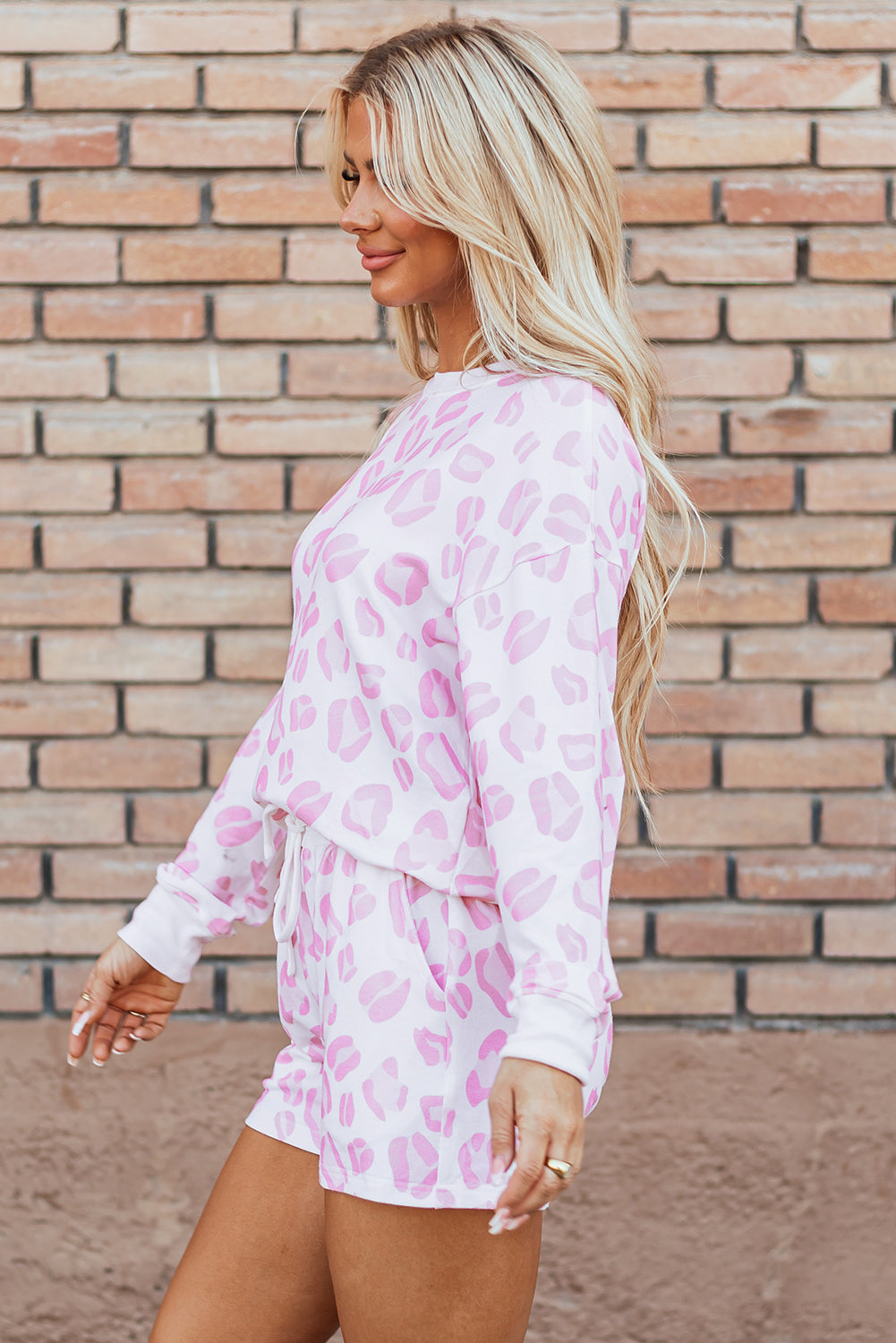 Pink Leopard Animal Print Pullover and Shorts Loungewear-Loungewear & Sleepwear/Loungewear-[Adult]-[Female]-2022 Online Blue Zone Planet