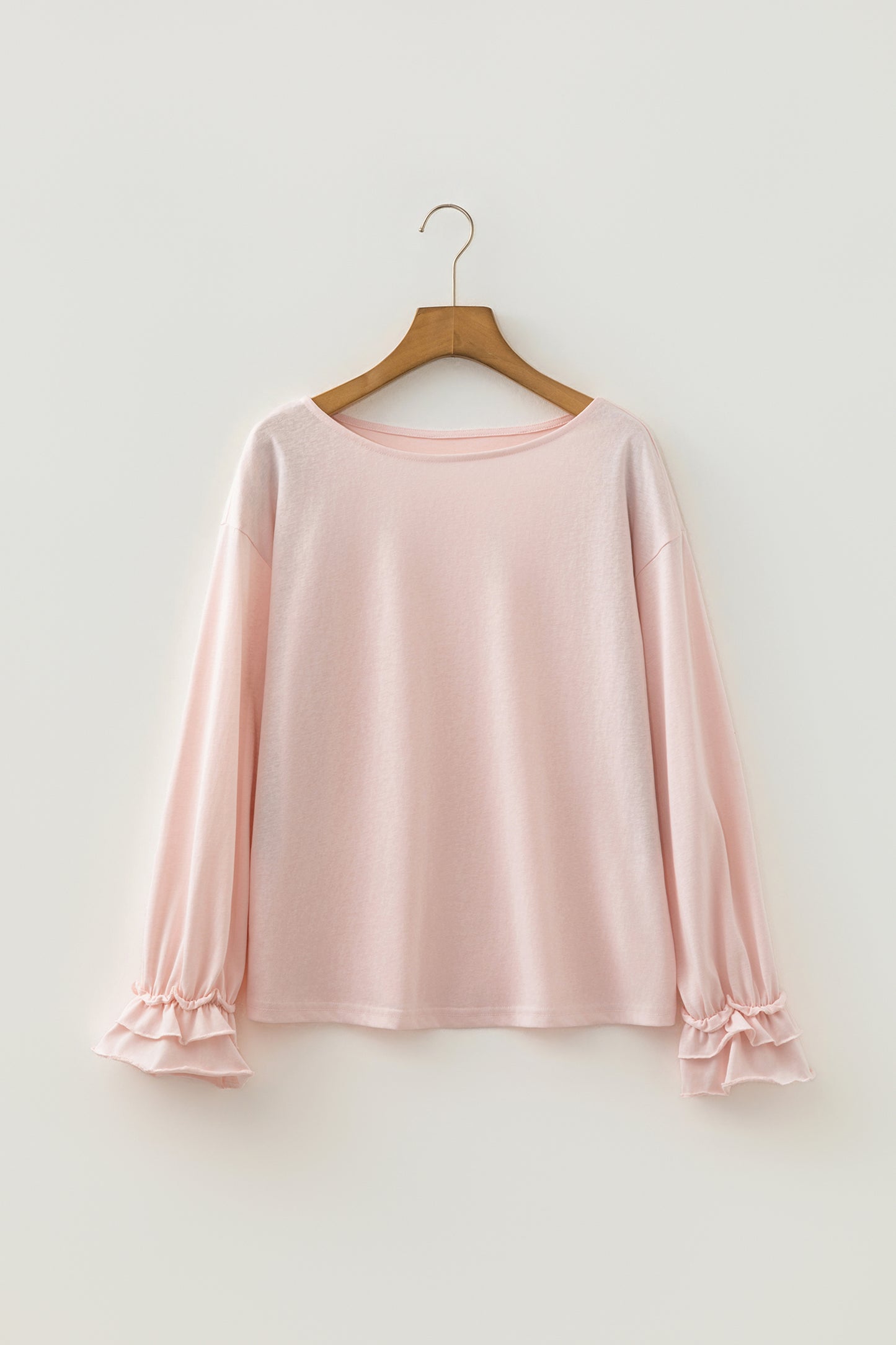 Gossamer Pink Ruffle Sleeve Long Sleeve Loose Pullover Top-Tops/Long Sleeve Tops-[Adult]-[Female]-2022 Online Blue Zone Planet
