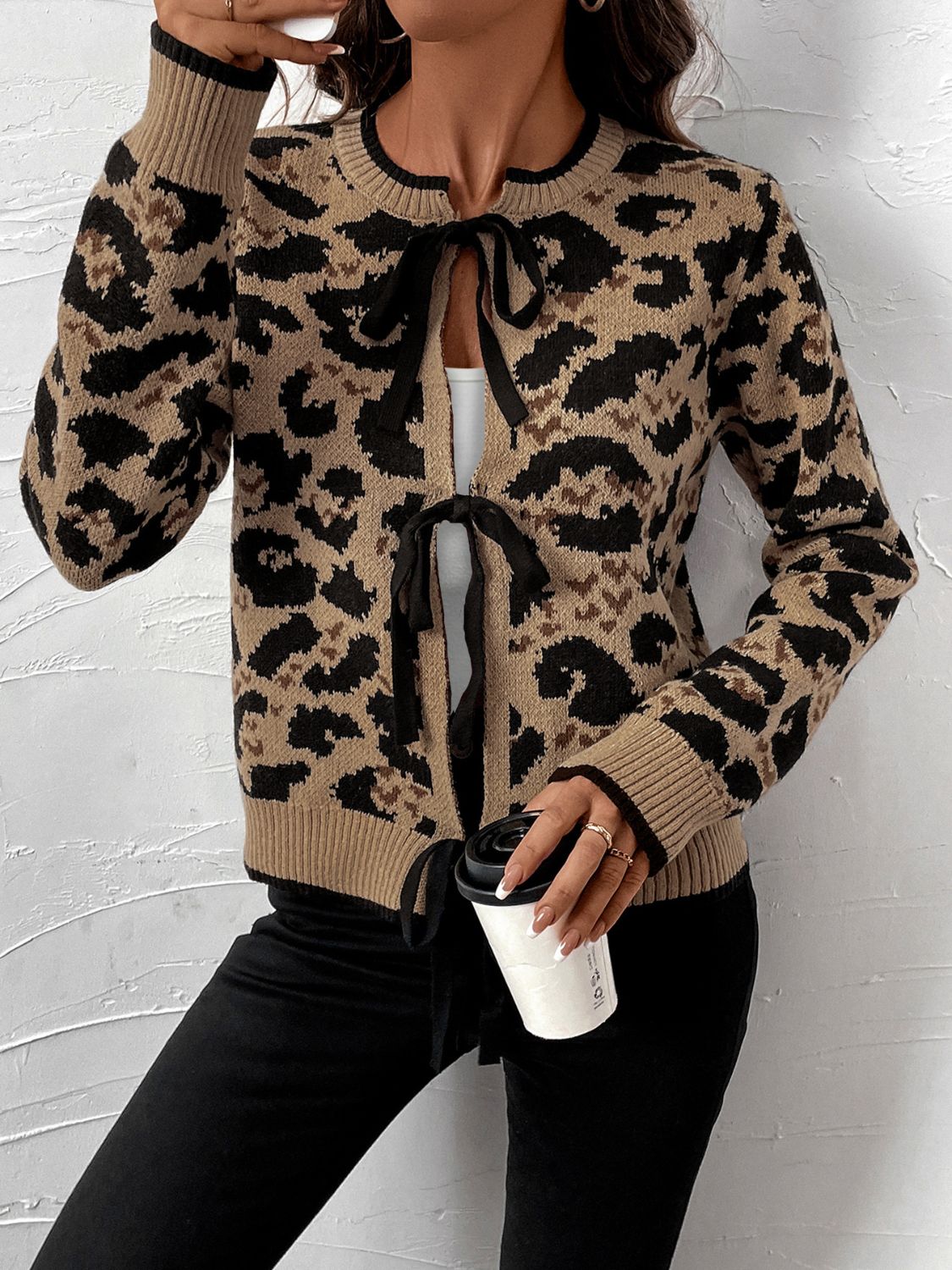 Perfee Tied Leopard Long Sleeve Cardigan-TOPS / DRESSES-[Adult]-[Female]-2022 Online Blue Zone Planet