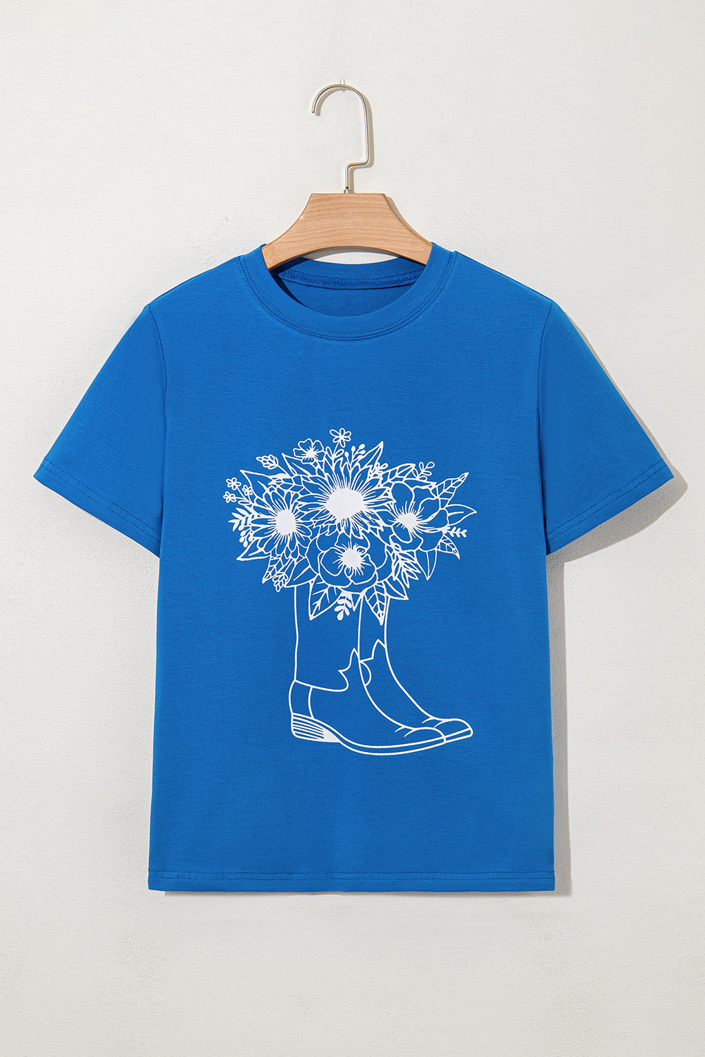 Blue Sunflower Boots Graphic Western Fashion T Shirt-Tops/Tops & Tees-[Adult]-[Female]-2022 Online Blue Zone Planet