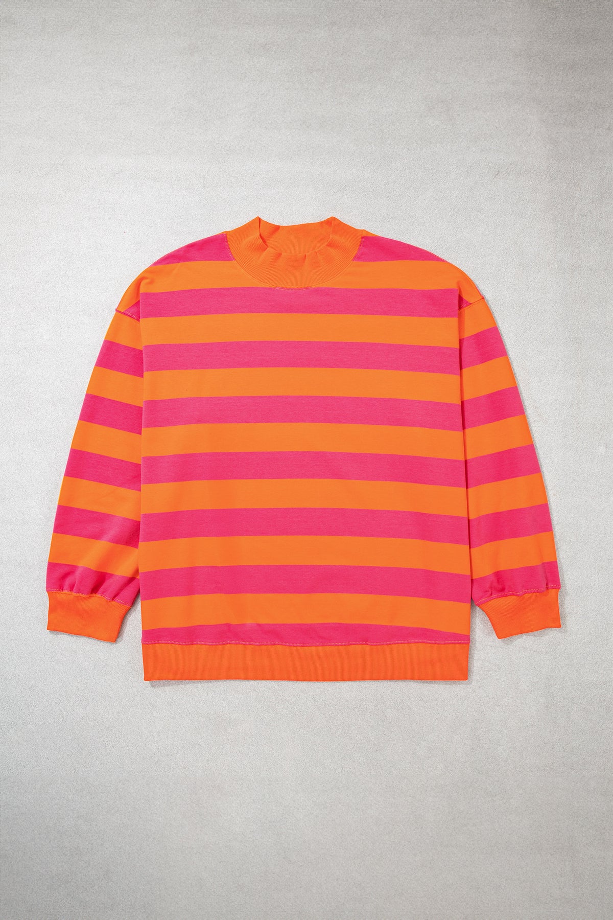 Orange Stripe Ribbed Trim Stand Neck Dropped Shoulder Plus Size Sweatshirt-Plus Size/Plus Size Sweatshirts & Hoodies-[Adult]-[Female]-2022 Online Blue Zone Planet
