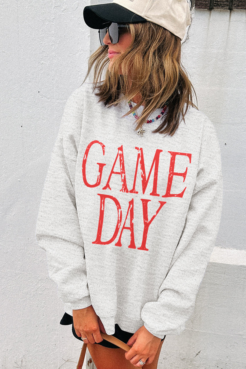 Red Vintage Washed Game Day Graphic Baggy Sweatshirt-Tops/Sweatshirts & Hoodies-[Adult]-[Female]-2022 Online Blue Zone Planet