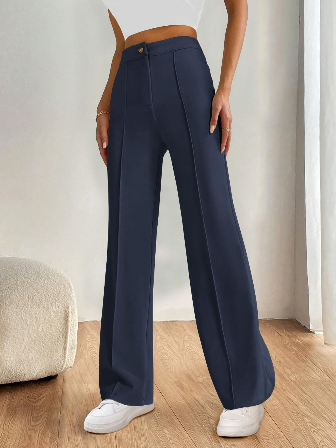 High Waist Wide Leg Pants-BOTTOMS SIZES SMALL MEDIUM LARGE-[Adult]-[Female]-2022 Online Blue Zone Planet