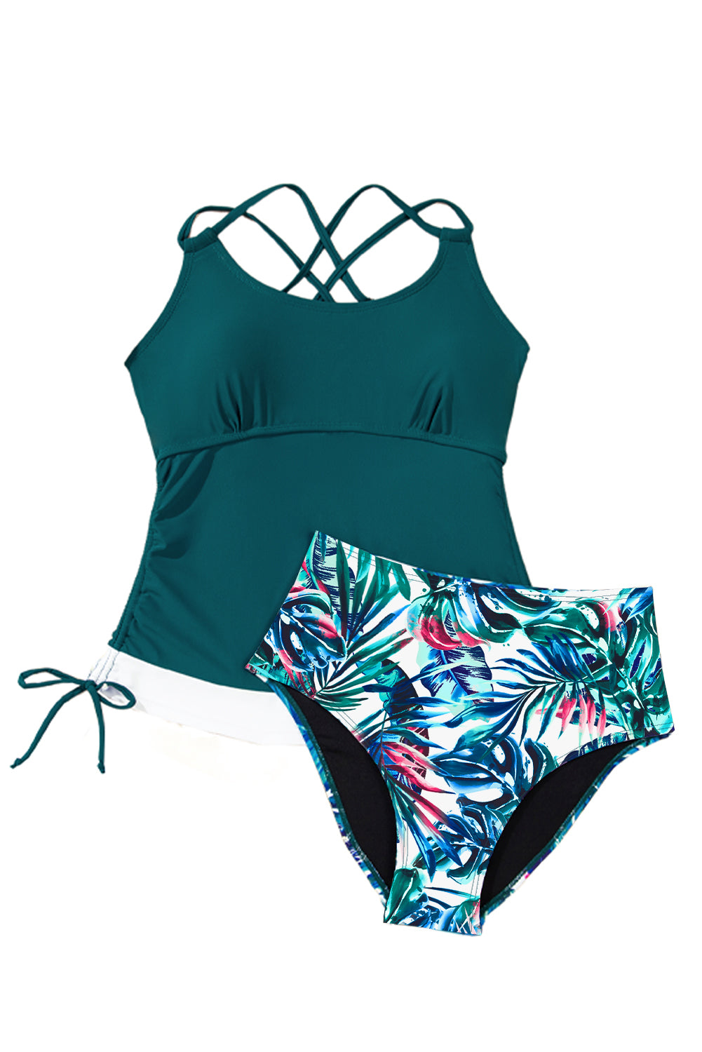 Sea Green Drawstring Tummy Control Mix-And-Match 2Pcs Tankini Swimsuit-Swimwear/Tankinis-[Adult]-[Female]-2022 Online Blue Zone Planet