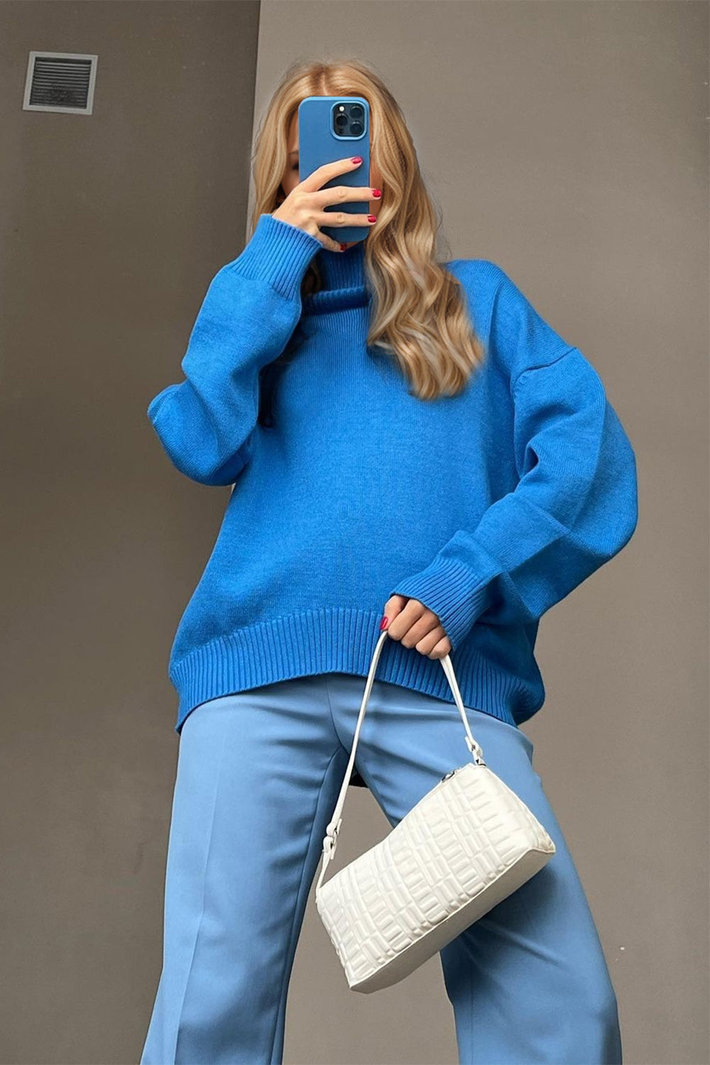 Basic Bae Turtleneck Dropped Shoulder Long Sleeve Sweater-TOPS / DRESSES-[Adult]-[Female]-Royal Blue-One Size-2022 Online Blue Zone Planet