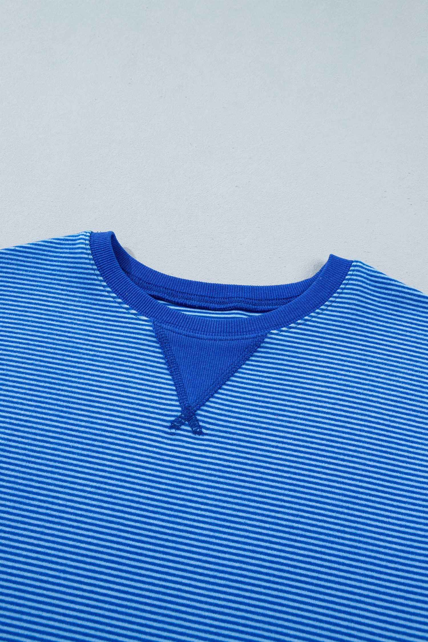 Blue Stripe Ribbed Cuffs Hem Long Sleeve Pullover Top-Tops/Long Sleeve Tops-[Adult]-[Female]-2022 Online Blue Zone Planet