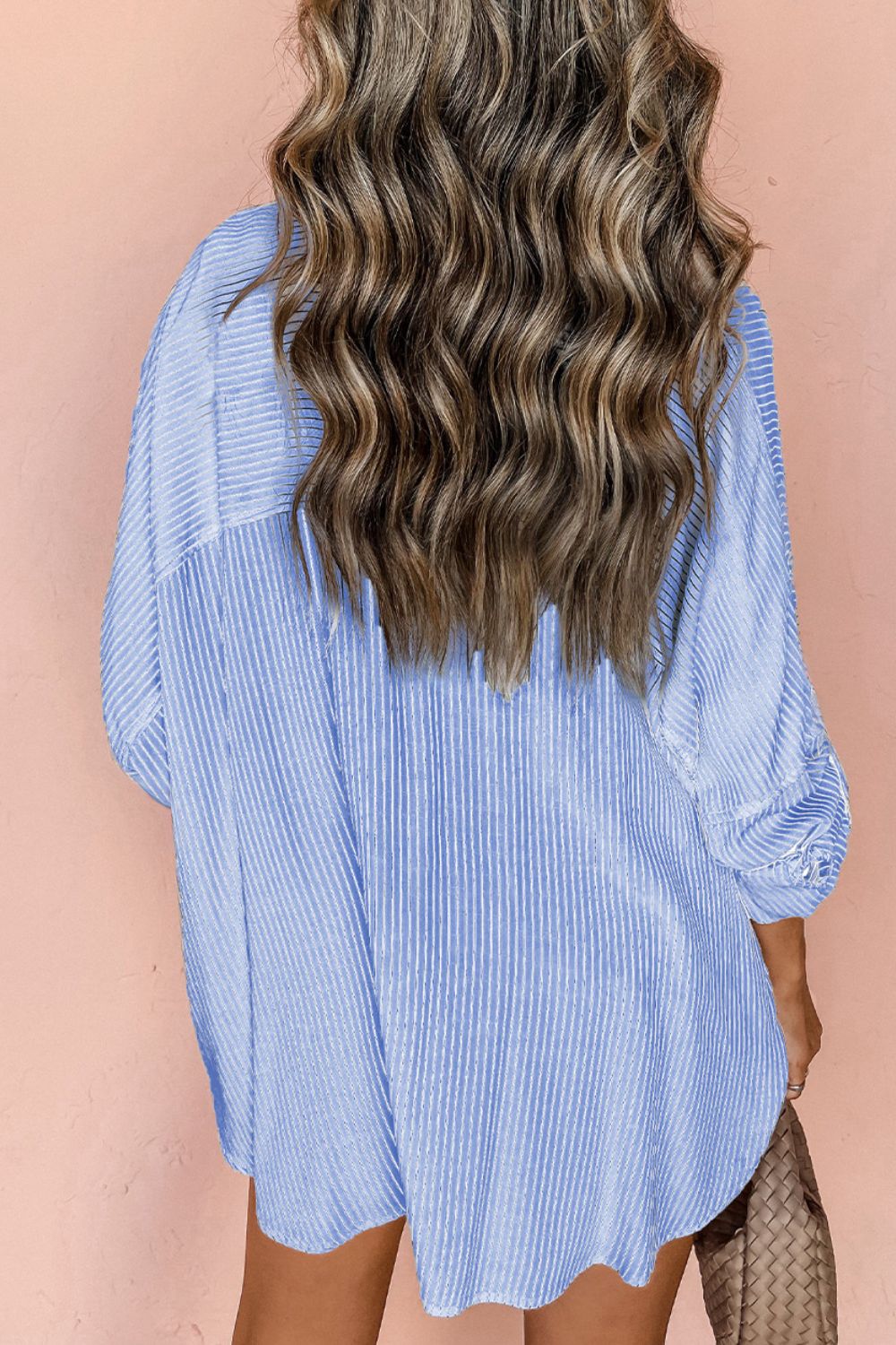 Striped Collared Neck Long Sleeve Shirt-TOPS / DRESSES-[Adult]-[Female]-2022 Online Blue Zone Planet