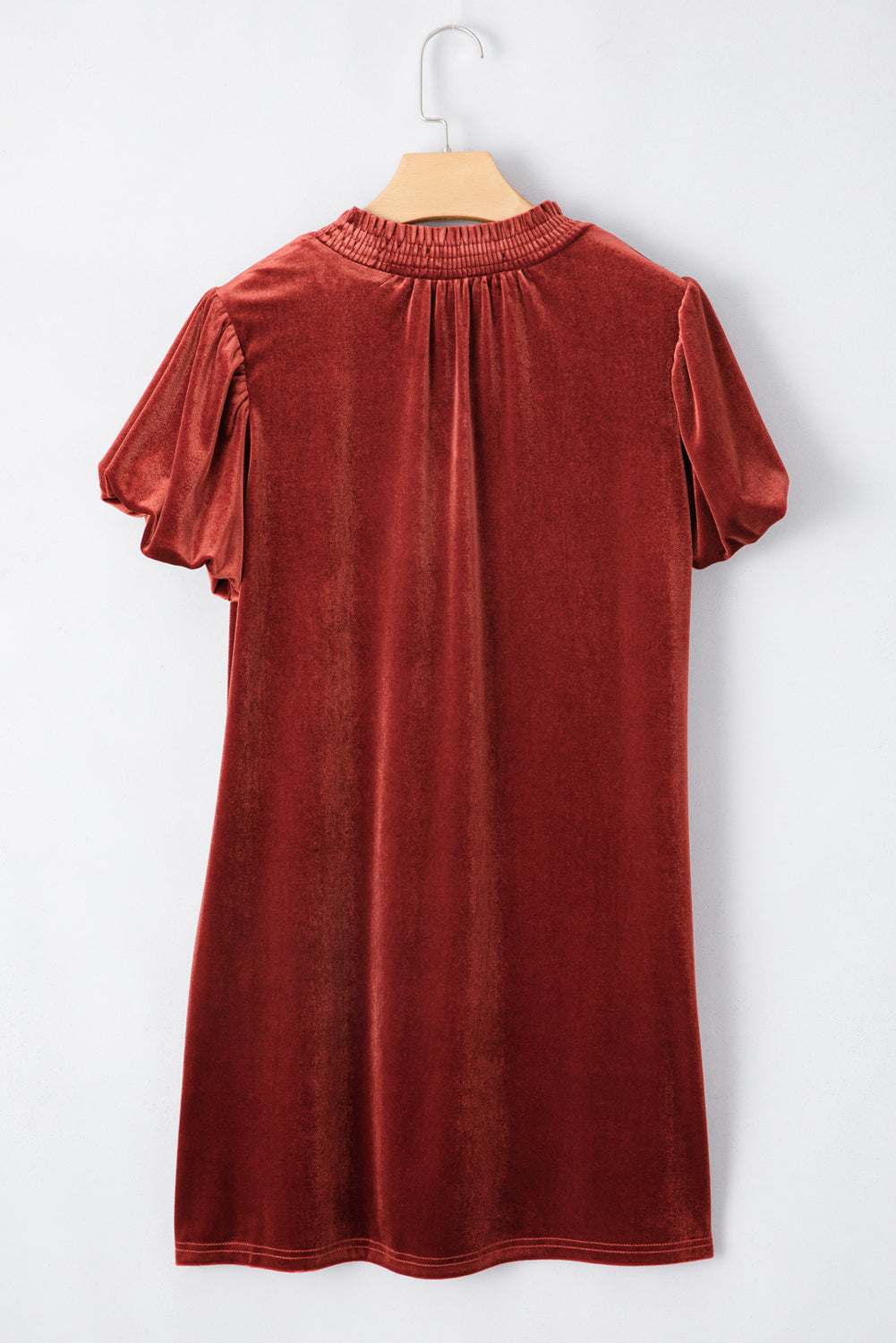 Cinnamon Velvet Smocked Neckline Puff Sleeve Shift Mini Dress - Blue Cinnamon / M / 95%Polyester+5%Elastane by Blue Zone Planet Cinnamon Velvet Smocked Neckline Puff Sleeve Shift Mini Dress - Blue Cinnamon / M / 95%Polyester+5%Elastane by Blue Zone Planet