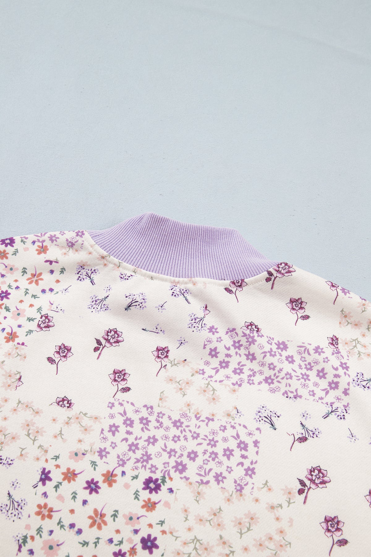 Purple Floral Print High Neck Colorblock Sleeve Paneling Sweatshirt-Tops/Sweatshirts & Hoodies-[Adult]-[Female]-2022 Online Blue Zone Planet