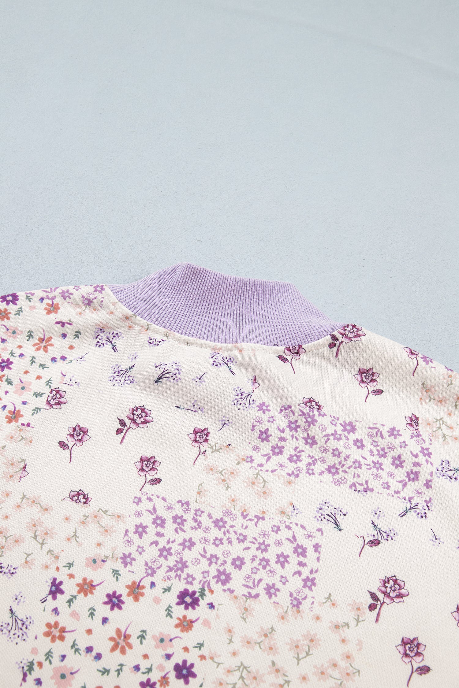 Purple Floral Print High Neck Colorblock Sleeve Paneling Sweatshirt-Tops/Sweatshirts & Hoodies-[Adult]-[Female]-2022 Online Blue Zone Planet