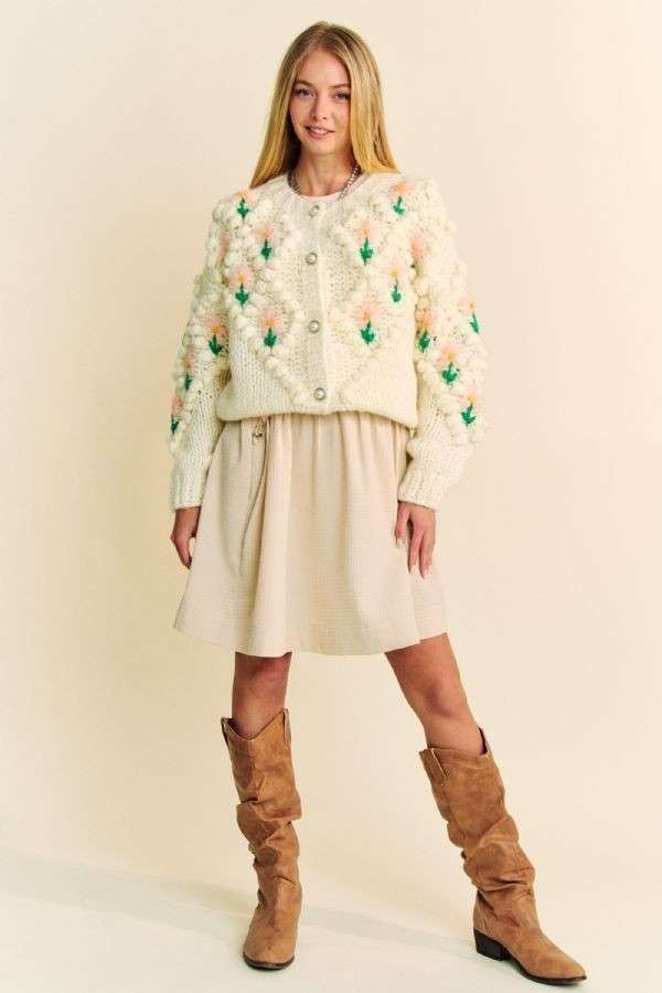 Davi & Dani Floral Pattern Button Down Cardigan-TOPS / DRESSES-[Adult]-[Female]-2022 Online Blue Zone Planet