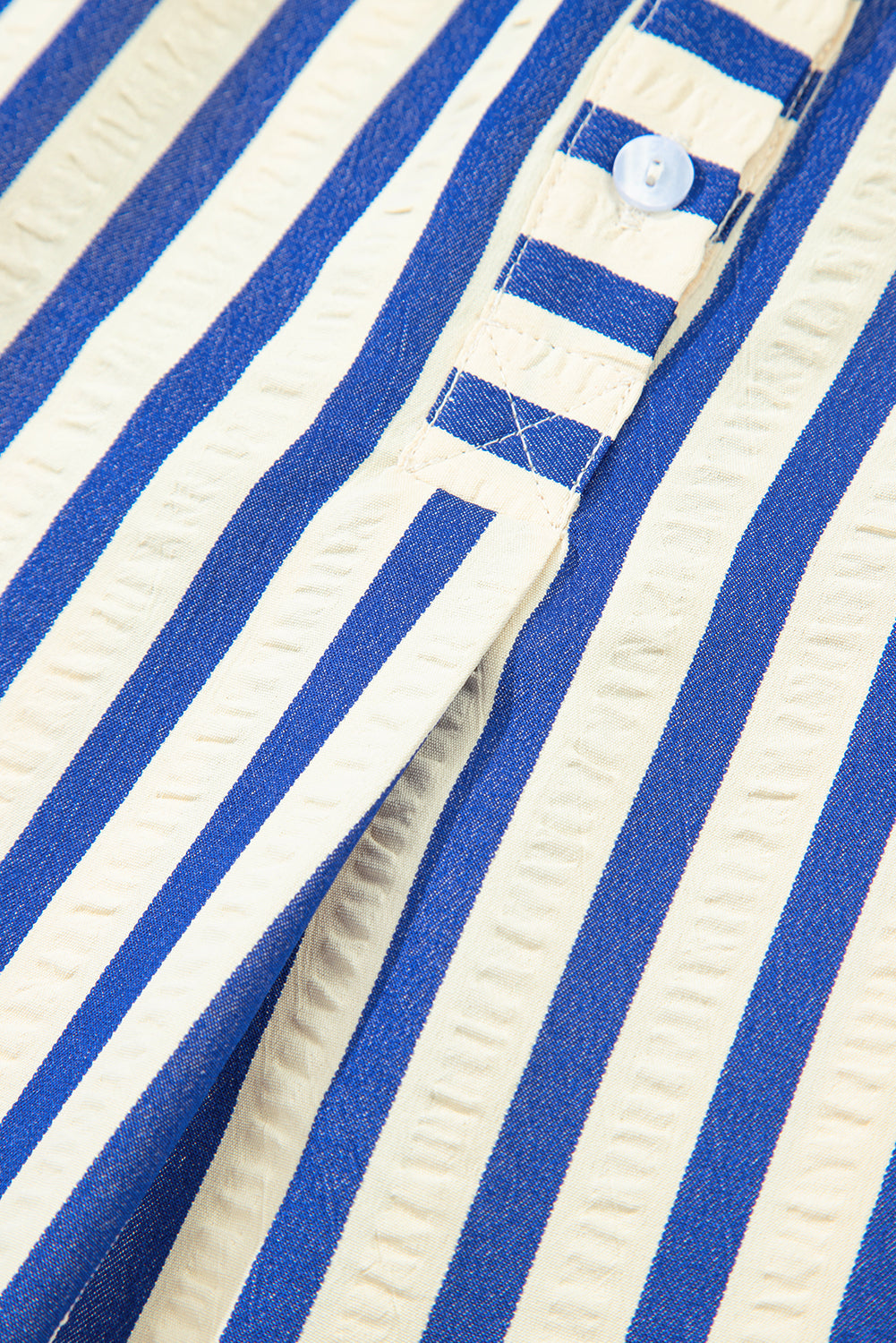Blue Stripe Collared Half Button Side Pockets Loose Fit Mini Dress-Dresses/Mini Dresses-[Adult]-[Female]-2022 Online Blue Zone Planet