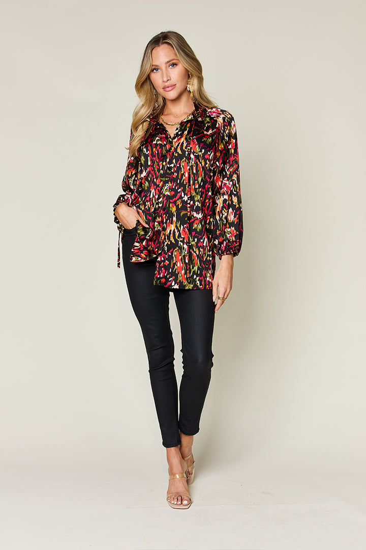 Double Take Full Size Printed Button Up Long Sleeve Shirt-TOPS / DRESSES-[Adult]-[Female]-2022 Online Blue Zone Planet