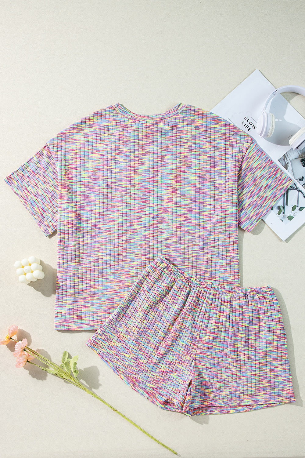 Contrast Round Neck Top and Shorts Set-TOPS / DRESSES-[Adult]-[Female]-2022 Online Blue Zone Planet