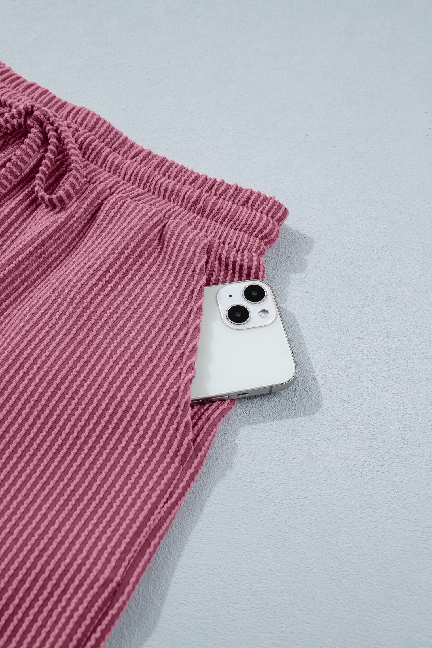 Pitaya Pink Twisted Ribbed Loose Tee Drawstring Elastic Waist 2pcs Short Set-Two Piece Sets/Short Sets-[Adult]-[Female]-2022 Online Blue Zone Planet
