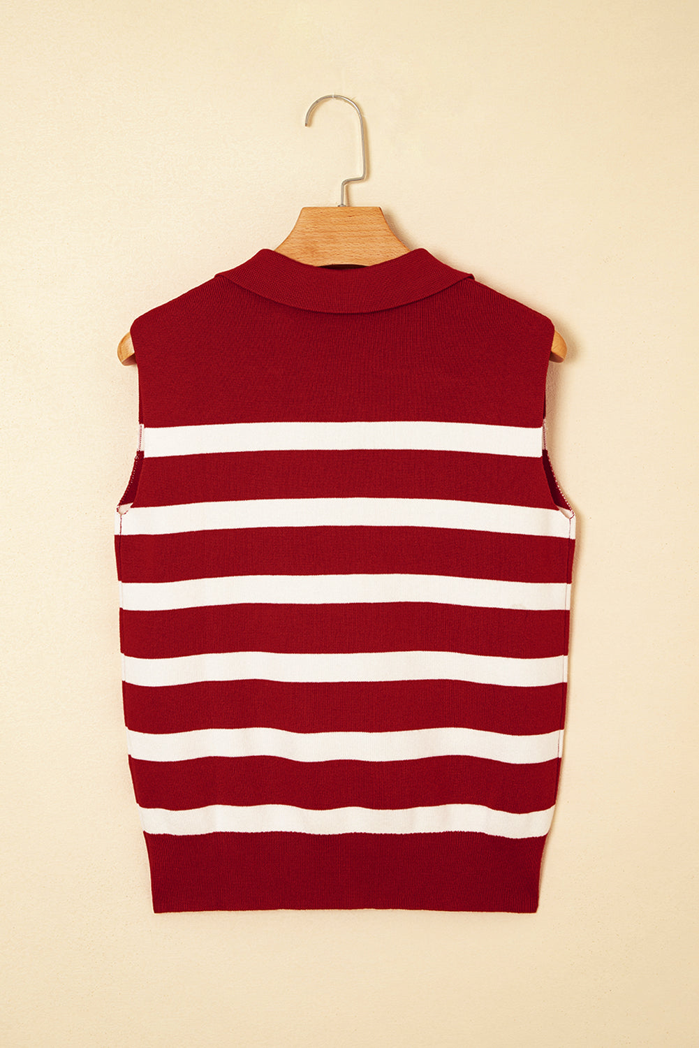 Red Stripe Collared Split Neck Sweater Vest-TOPS / DRESSES-[Adult]-[Female]-2022 Online Blue Zone Planet