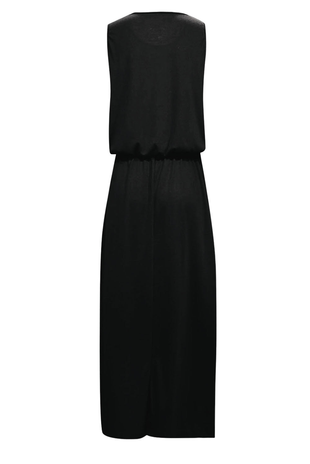 Black Solid Sleeveless Tunic Maxi Dress with Split-Dresses/Maxi Dresses-[Adult]-[Female]-2022 Online Blue Zone Planet