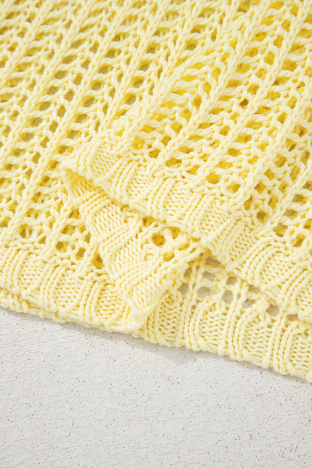 Yellow Cream Hollow-Out Crochet Side Tied Short Sleeve Sweater-TOPS / DRESSES-[Adult]-[Female]-2022 Online Blue Zone Planet
