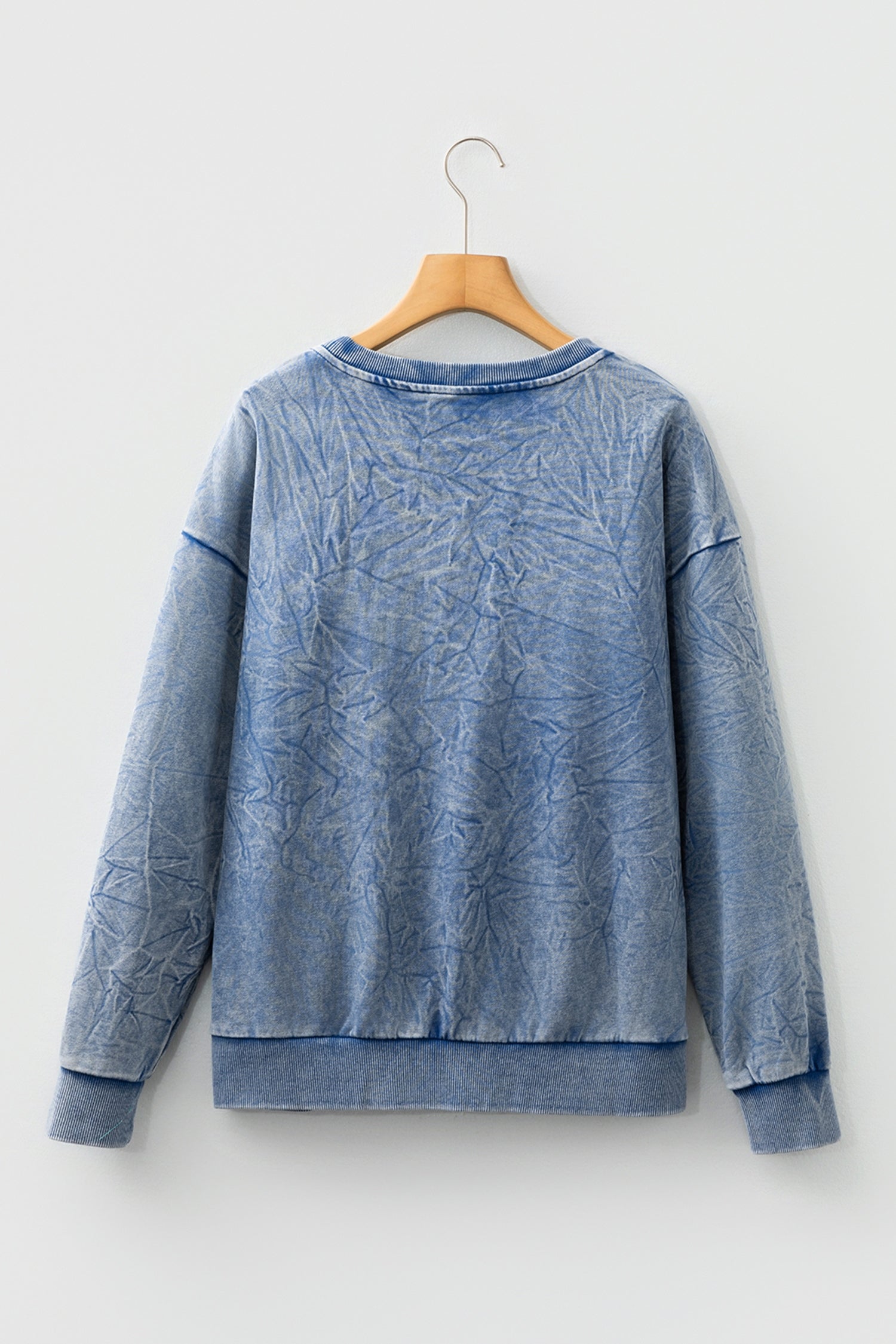Real Teal Saved By Grace Letter Embroidery Mineral Wash Loose Sweatshirt-Tops/Sweatshirts & Hoodies-[Adult]-[Female]-2022 Online Blue Zone Planet