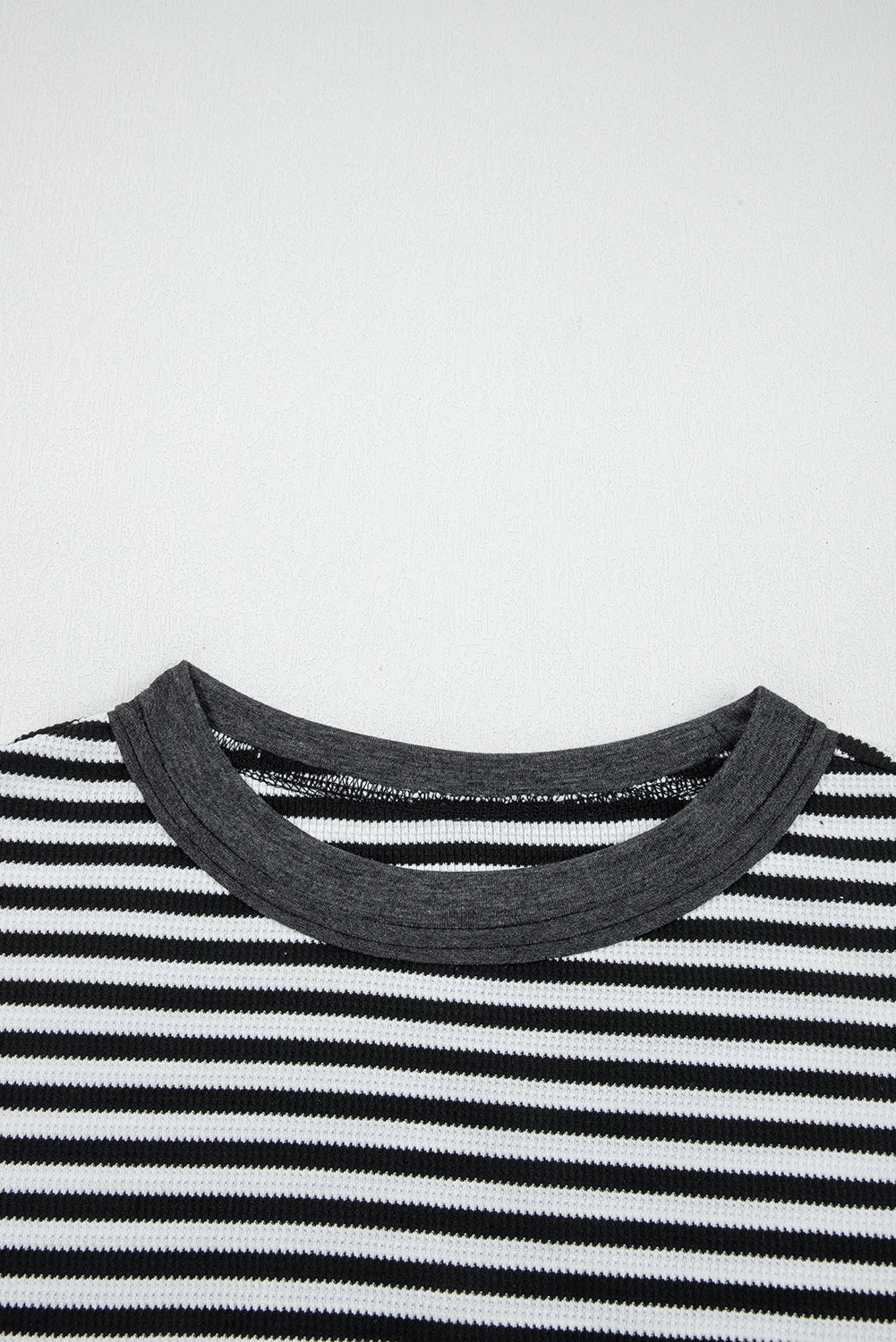 Black Stripe Thermal Knit Drop Shoulder Casual Top-Tops/Long Sleeve Tops-[Adult]-[Female]-2022 Online Blue Zone Planet