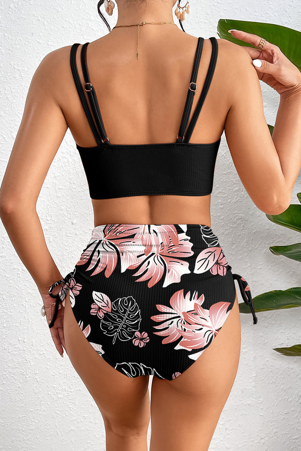 Black Ribbed Knit High Waist 2pcs Bikini Swimsuit-Swimwear/High Waisted Swimsuit-[Adult]-[Female]-2022 Online Blue Zone Planet