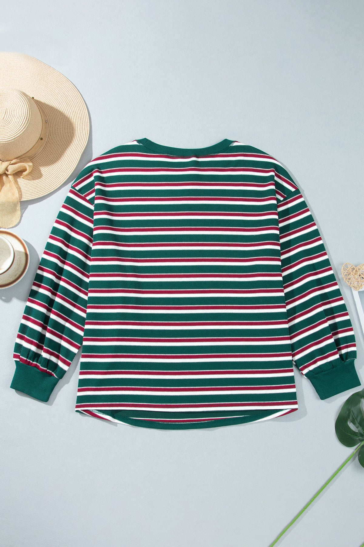 Green Stripe Striped Colorblock Round Neck Long Sleeve Shift Plus Size Sweatshirt-Plus Size/Plus Size Sweatshirts & Hoodies-[Adult]-[Female]-2022 Online Blue Zone Planet