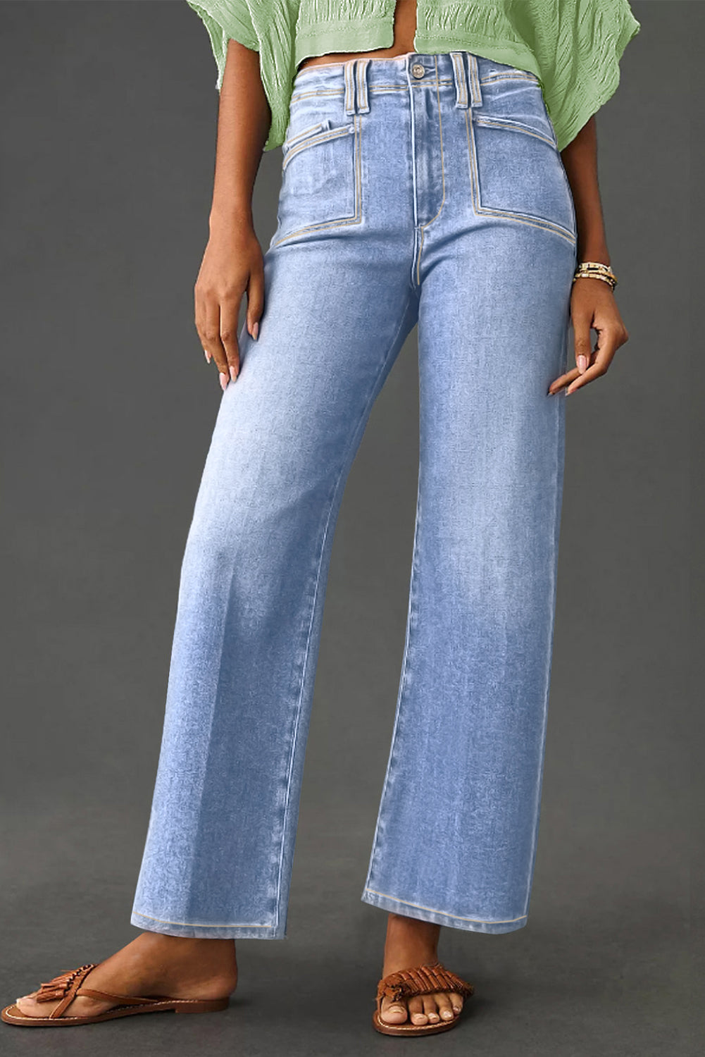 Beau Blue Loose Straight Leg Cropped High Waist Jeans-Bottoms/Jeans-[Adult]-[Female]-Beau Blue-4-2022 Online Blue Zone Planet