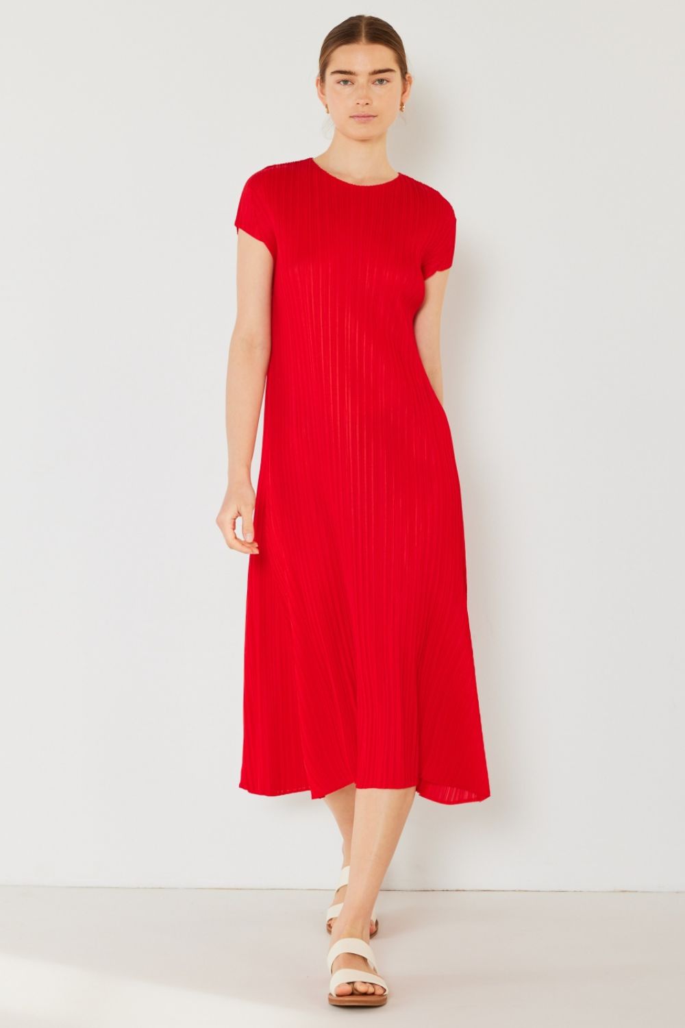 Marina West Swim Pleated Cap Sleeve A-Line Dress-TOPS / DRESSES-[Adult]-[Female]-Red-S/M-2022 Online Blue Zone Planet