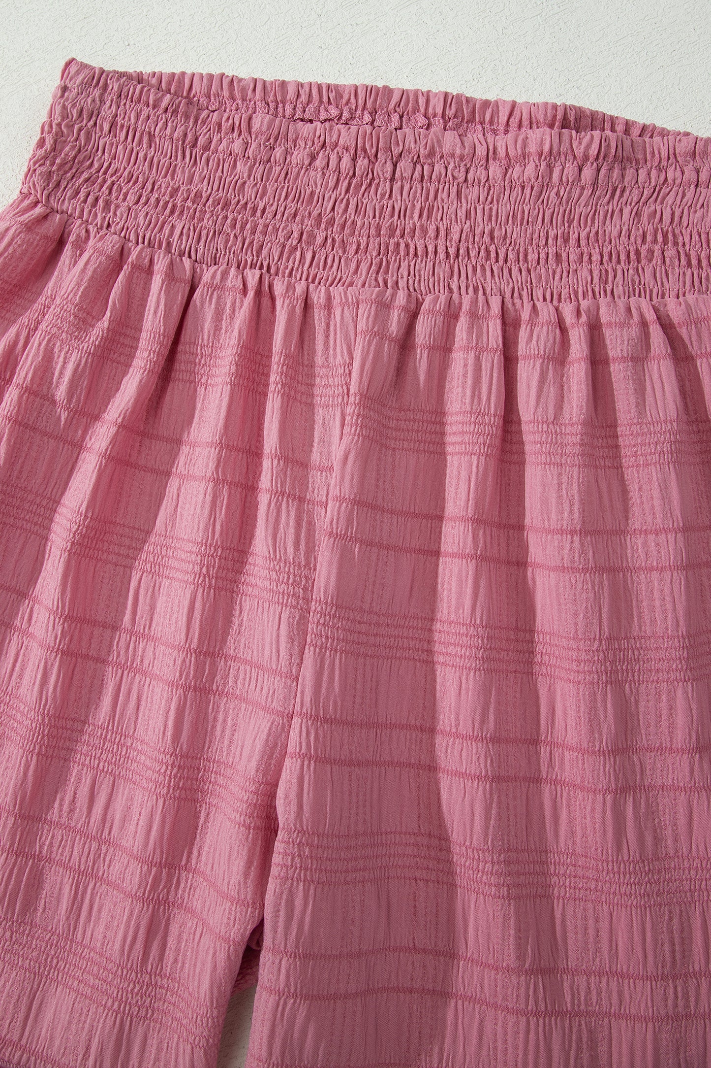 Peach Blossom Textured Square Neck Top And Shirred High Waist Shorts Set-Two Piece Sets/Short Sets-[Adult]-[Female]-2022 Online Blue Zone Planet