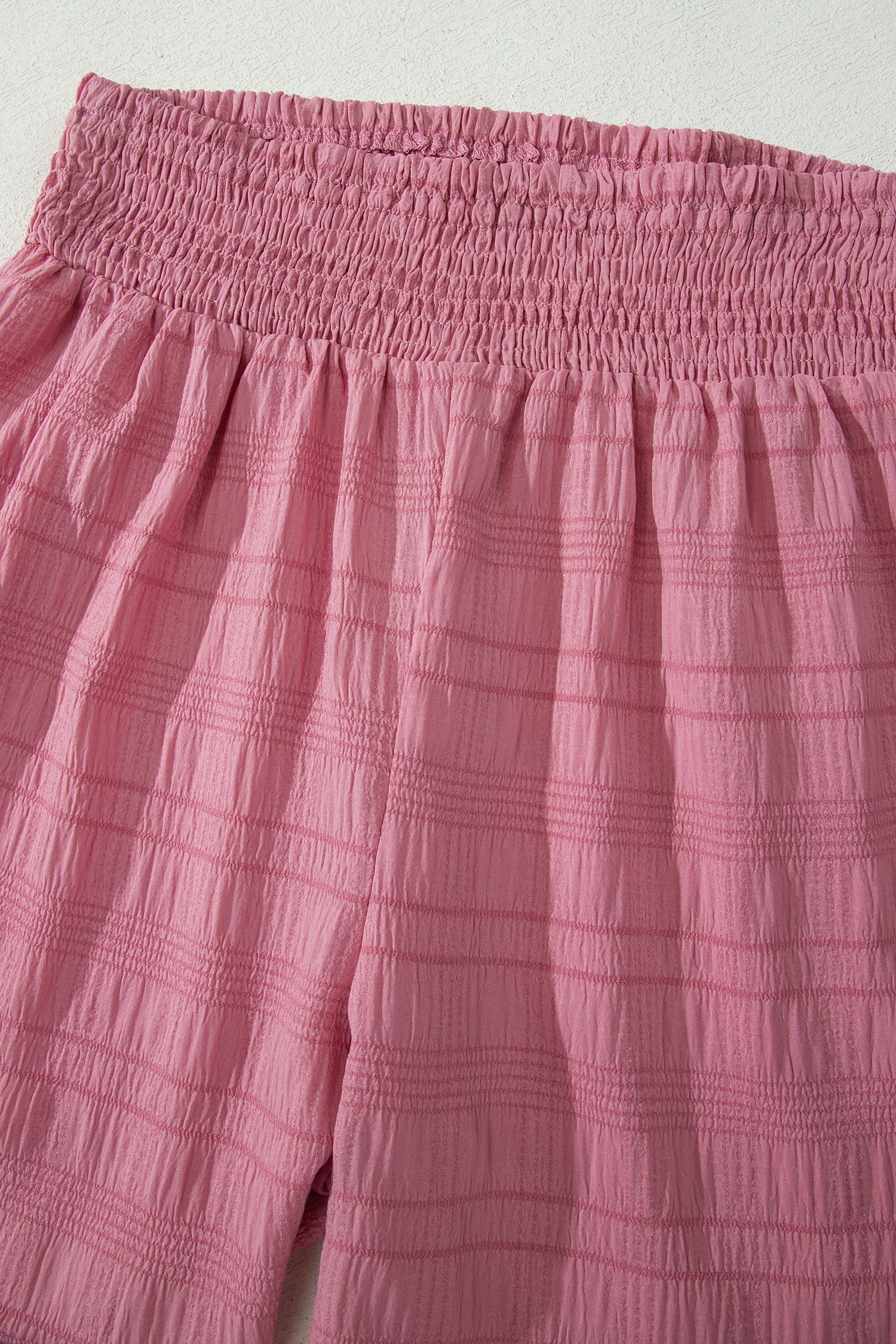 Peach Blossom Textured Square Neck Top And Shirred High Waist Shorts Set-Two Piece Sets/Short Sets-[Adult]-[Female]-2022 Online Blue Zone Planet