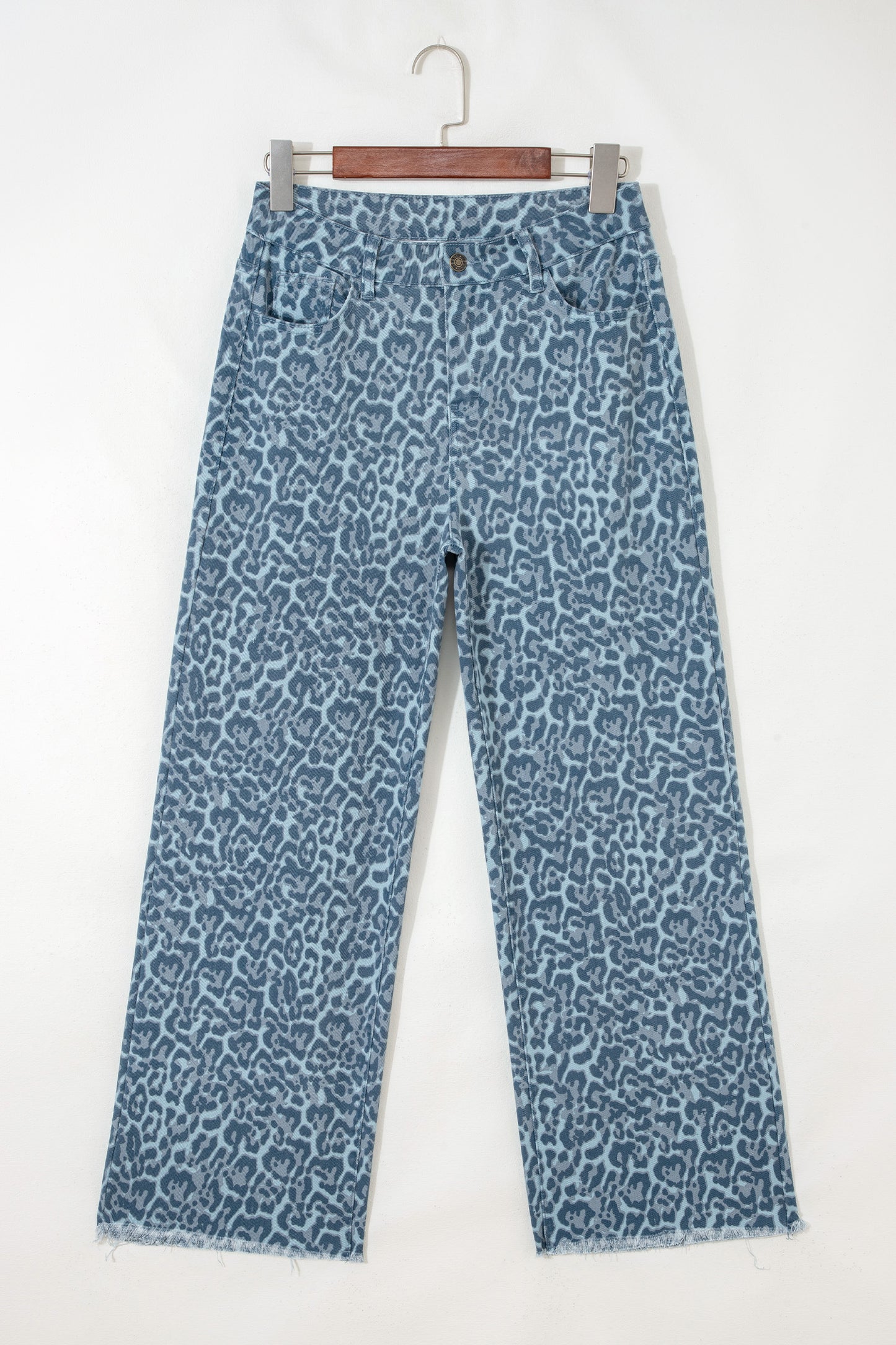 Gray Leopard Frayed Edge Wide Leg High Waist Jeans-Bottoms/Jeans-[Adult]-[Female]-2022 Online Blue Zone Planet