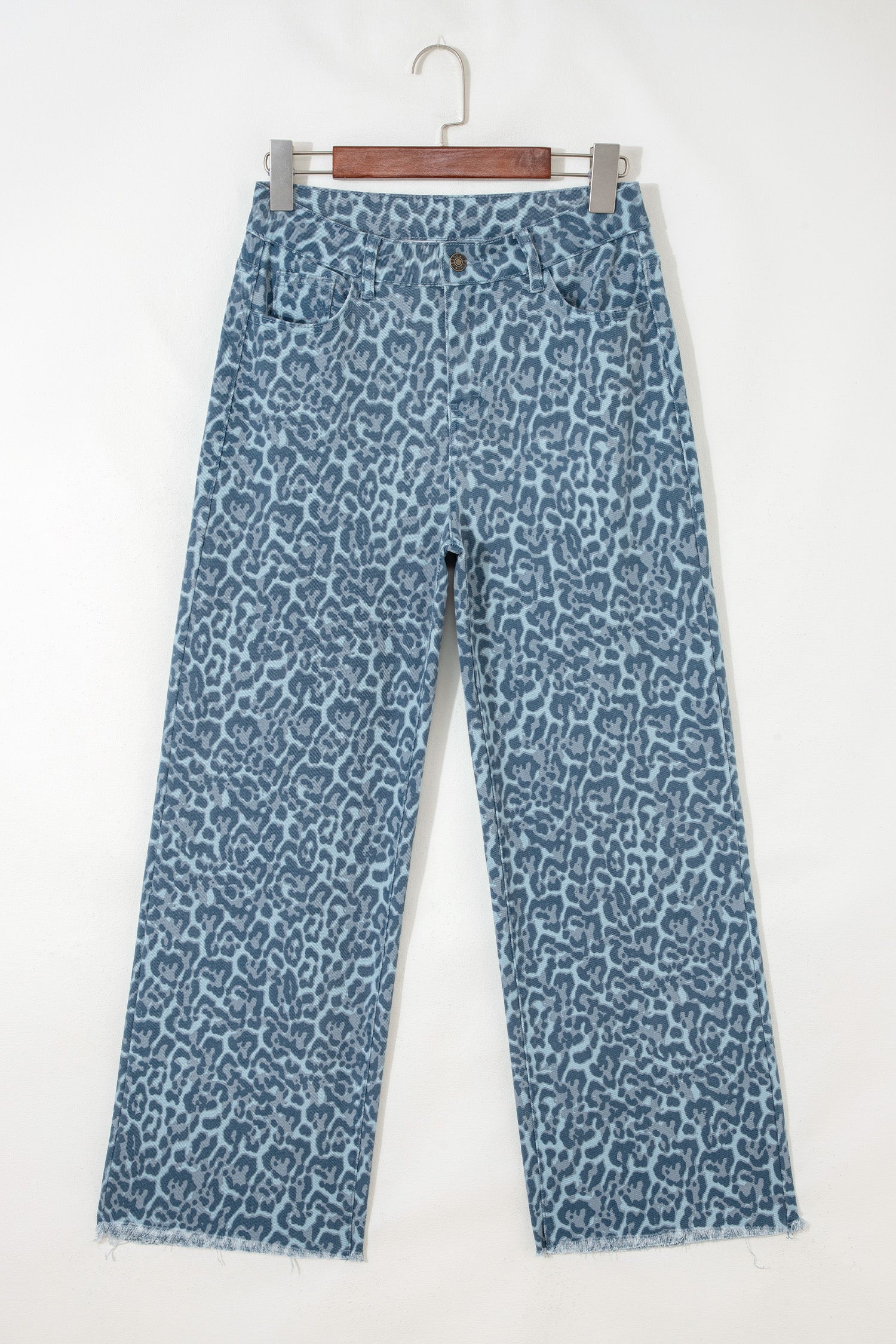 Gray Leopard Frayed Edge Wide Leg High Waist Jeans-Bottoms/Jeans-[Adult]-[Female]-2022 Online Blue Zone Planet