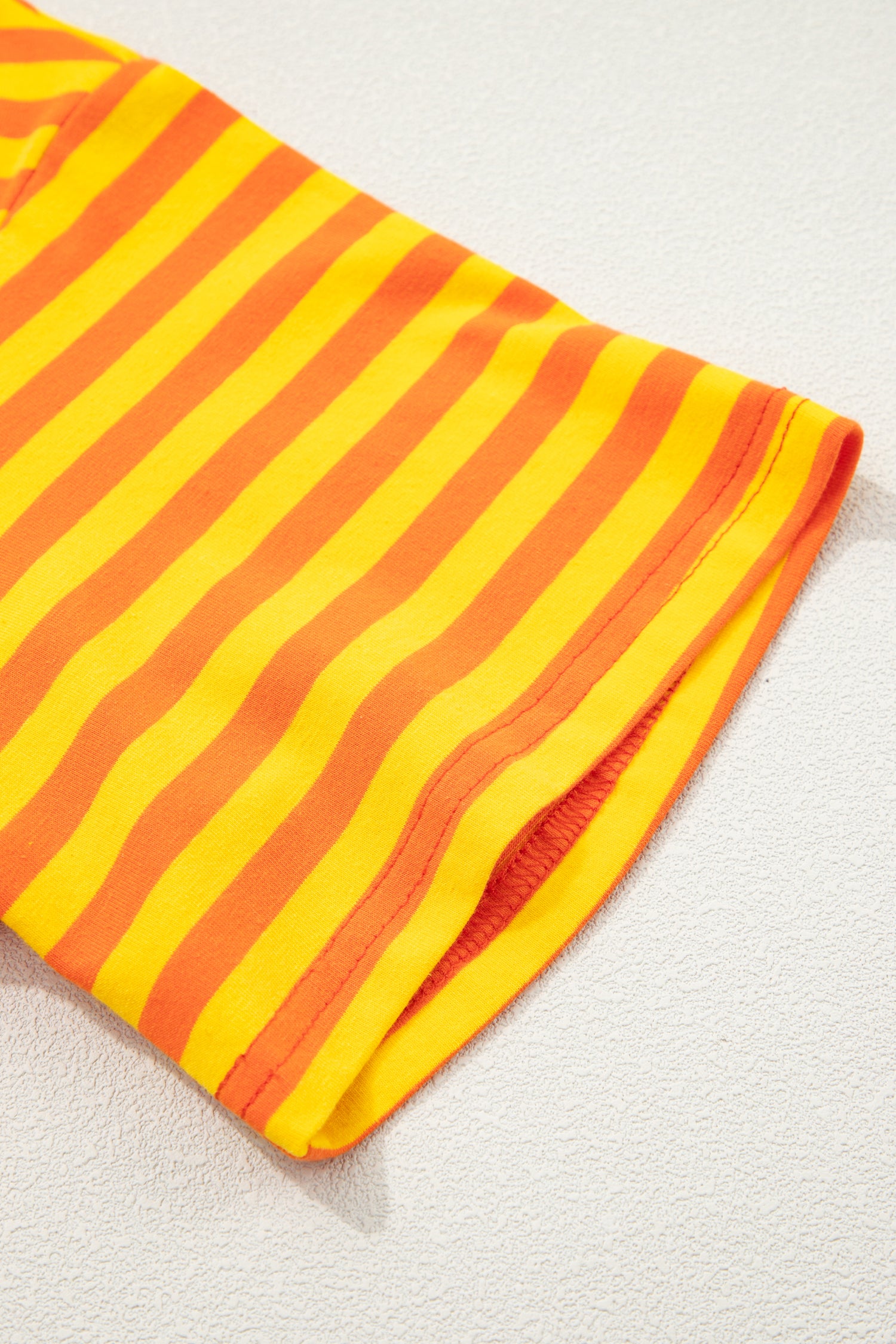 Orange Stripe Contrast Crew Neck Drop Shoulder Loose Tee-Tops/Tops & Tees-[Adult]-[Female]-2022 Online Blue Zone Planet