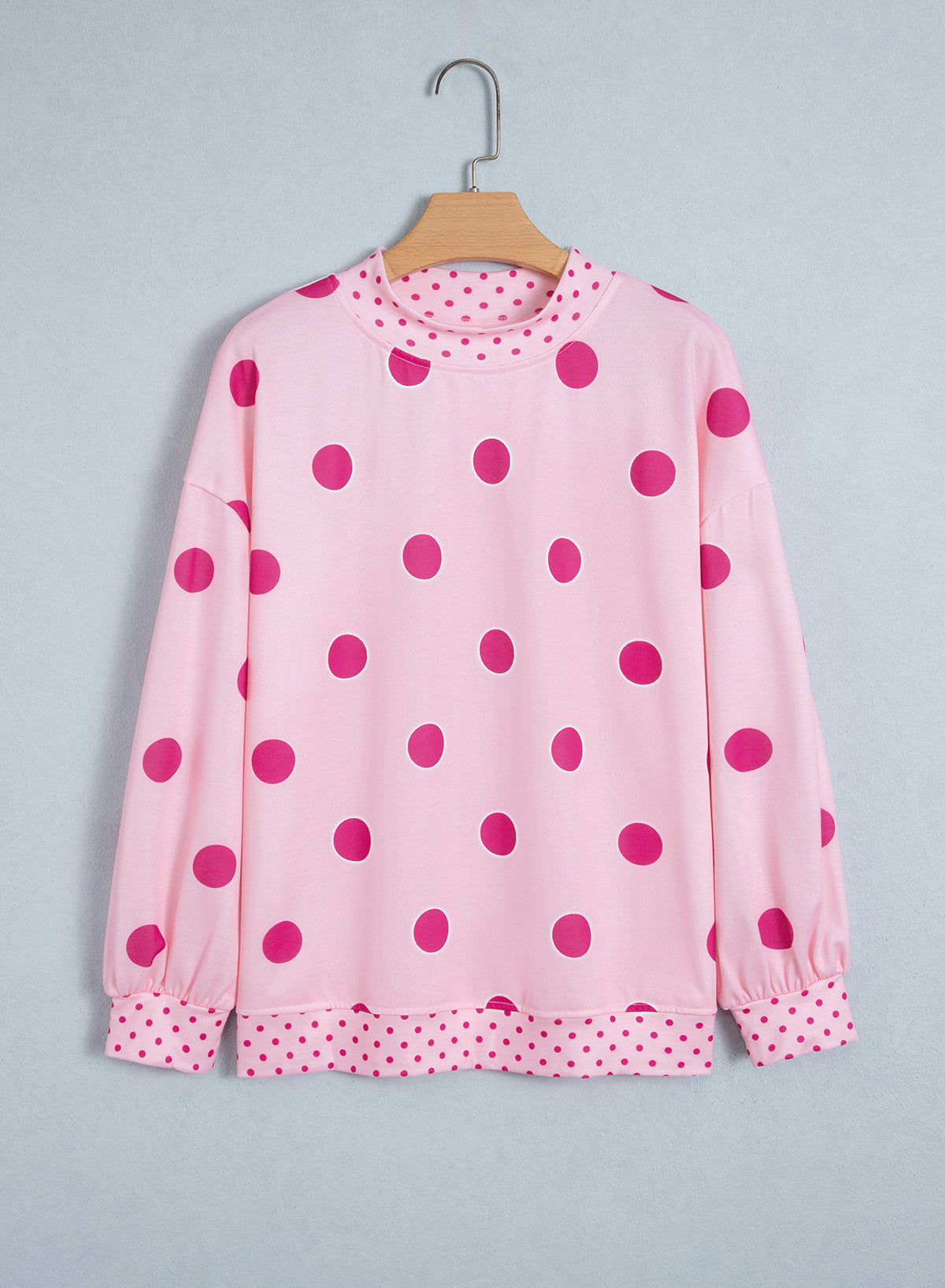 Pink Polka Dot Print Contrast Detail Oversized Tunic Sweatshirt-Tops/Sweatshirts & Hoodies-[Adult]-[Female]-2022 Online Blue Zone Planet