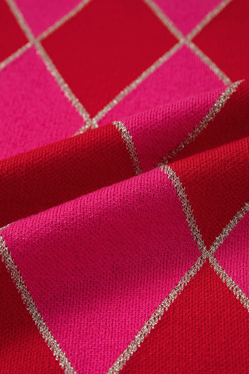 Rose Red Glitter Rhombus Pattern Knit Womens Casual Sweater-TOPS / DRESSES-[Adult]-[Female]-2022 Online Blue Zone Planet