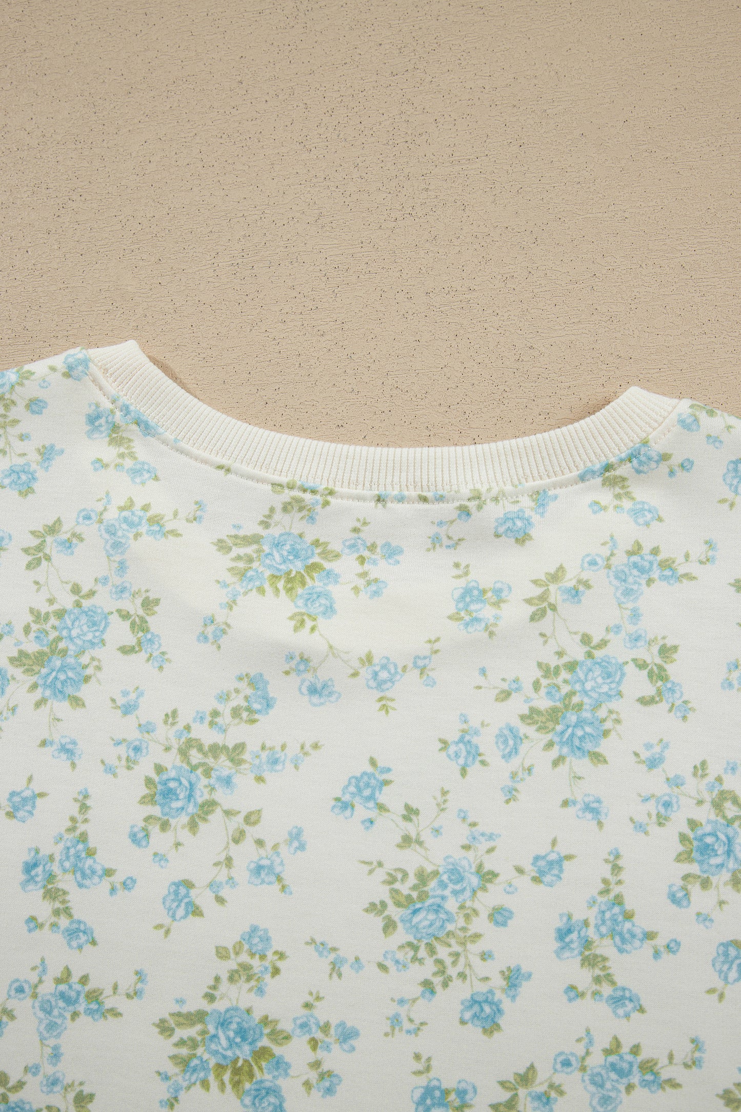 Sky Blue Floral Print Short Sleeve Elastic Waist Pocket Two Piece Set-Two Piece Sets/Short Sets-[Adult]-[Female]-2022 Online Blue Zone Planet