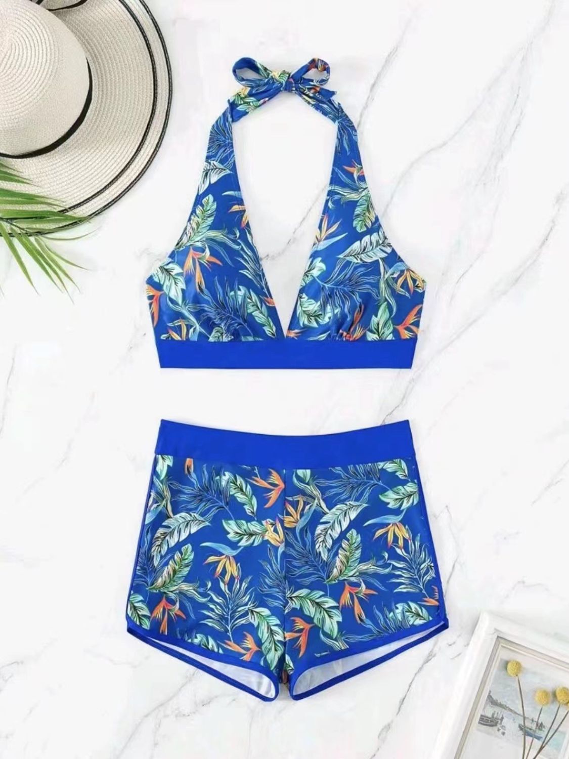 Blue Zone Planet | Printed Halter Neck Two-Piece Swim Set-TOPS / DRESSES-[Adult]-[Female]-2022 Online Blue Zone Planet