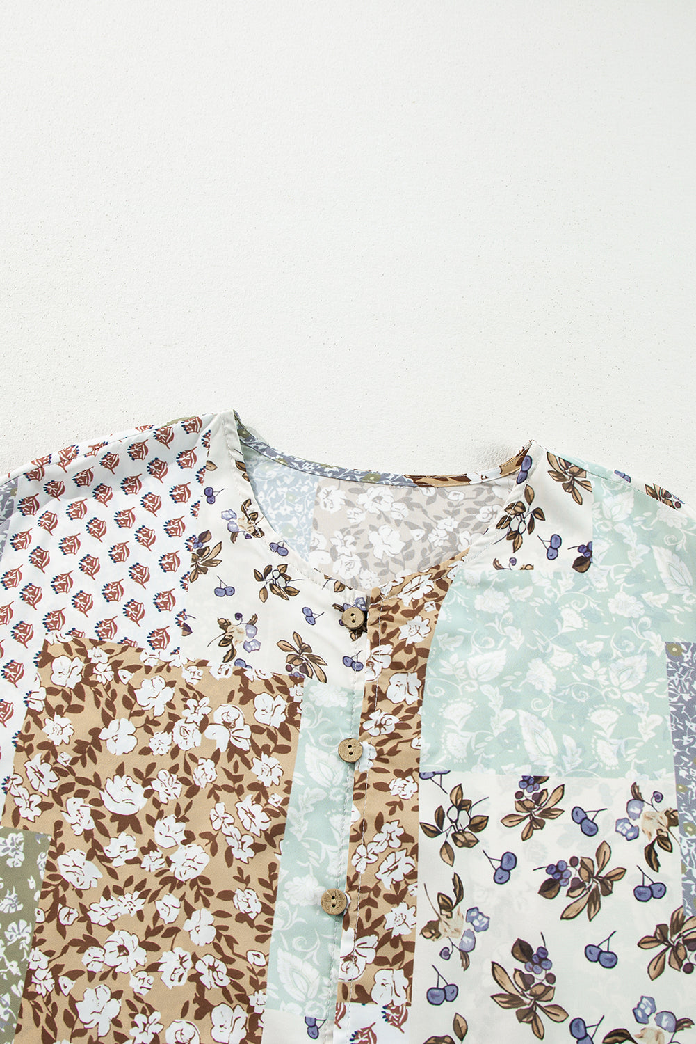 Multicolor Floral Patchwork Print Long Puff Sleeve Shirt-Tops/Blouses & Shirts-[Adult]-[Female]-2022 Online Blue Zone Planet