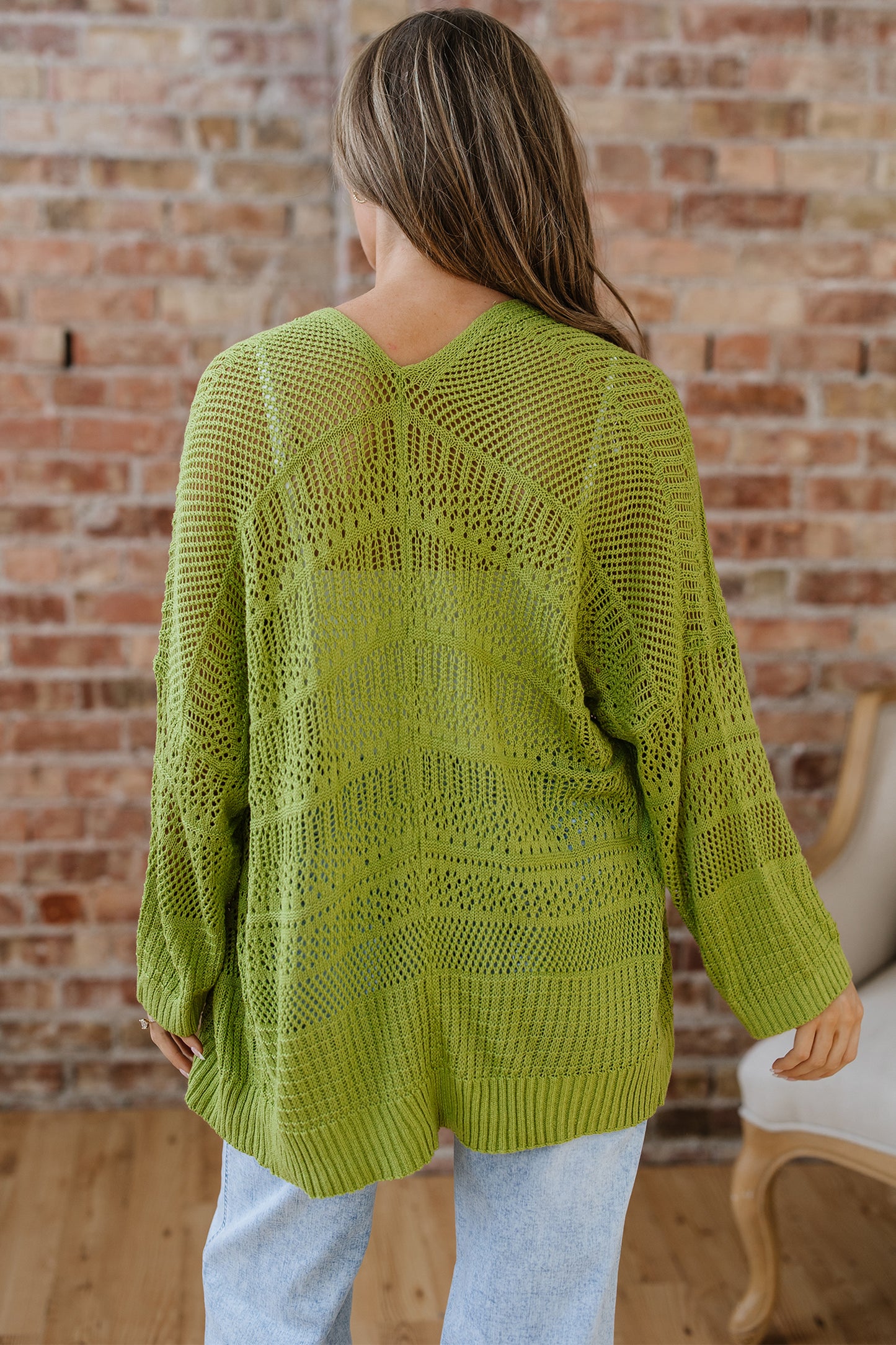Spinach Green Oversize Crochet Knit Open Cardigan-Sweaters & Cardigans/Cardigans-[Adult]-[Female]-2022 Online Blue Zone Planet