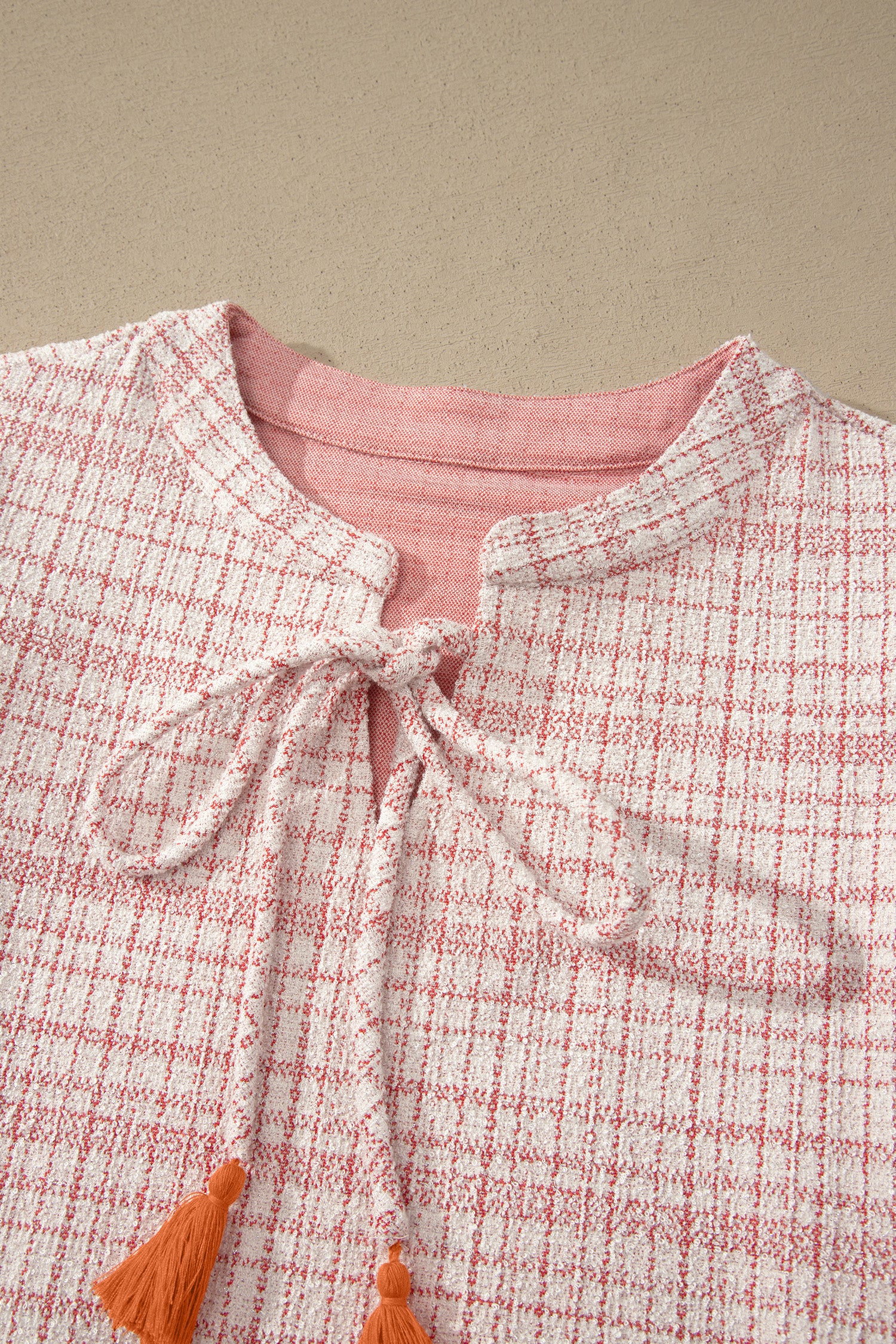 White Jacquard Textured Contrast Trim Short Sleeve Tassel Tie Shift Dress-TOPS / DRESSES-[Adult]-[Female]-2022 Online Blue Zone Planet