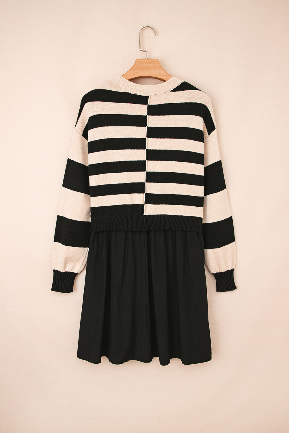 Black Stripe Two in One Knitted Top High Waist Splicing Hem Sweater Dress-TOPS / DRESSES-[Adult]-[Female]-2022 Online Blue Zone Planet