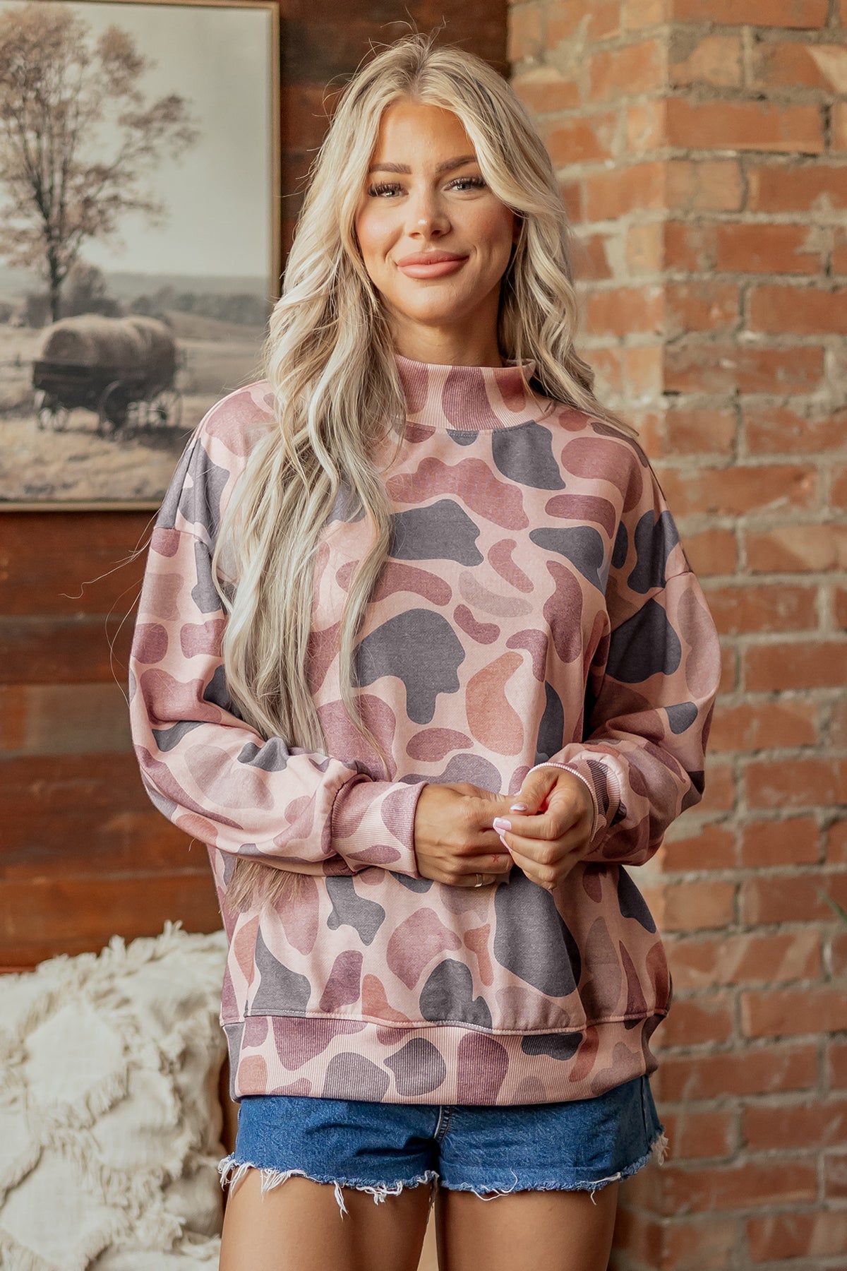 Multicolour Camouflage Western Style Pullover Sweatshirt-Tops/Sweatshirts & Hoodies-[Adult]-[Female]-2022 Online Blue Zone Planet