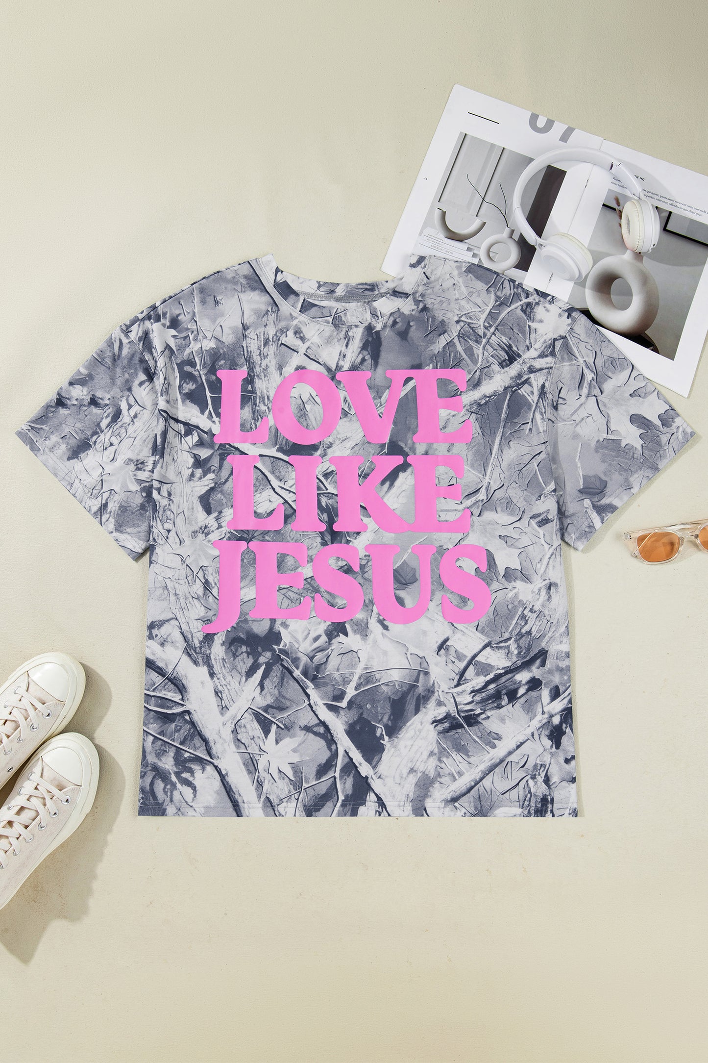 Gray Woodland Camouflage Love Like Jesus Plus Size T Shirt-Plus Size/Plus Size Tops/Plus Size Tops & Tees-[Adult]-[Female]-2022 Online Blue Zone Planet
